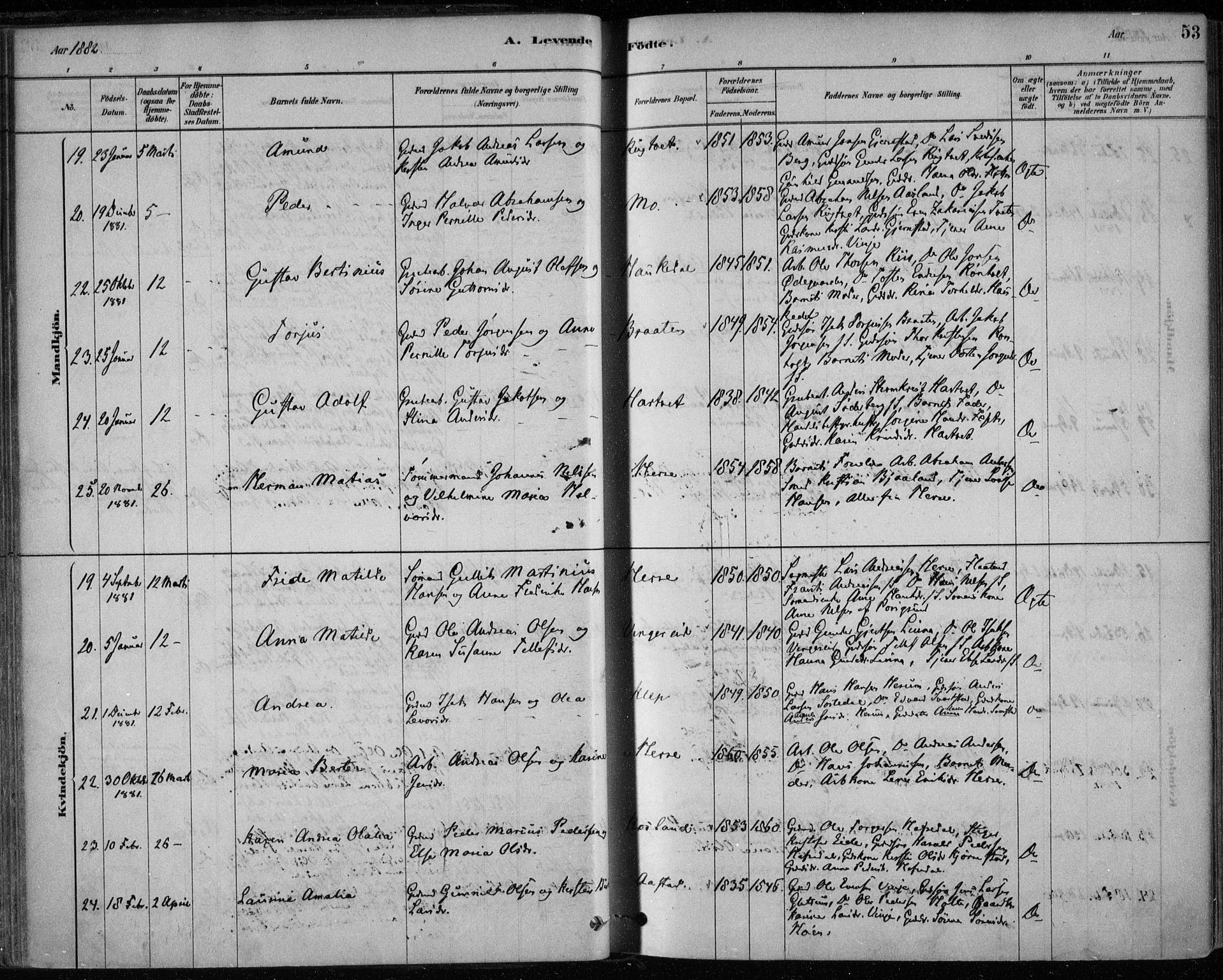 Bamble kirkebøker, AV/SAKO-A-253/F/Fa/L0007: Parish register (official) no. I 7, 1878-1888, p. 53