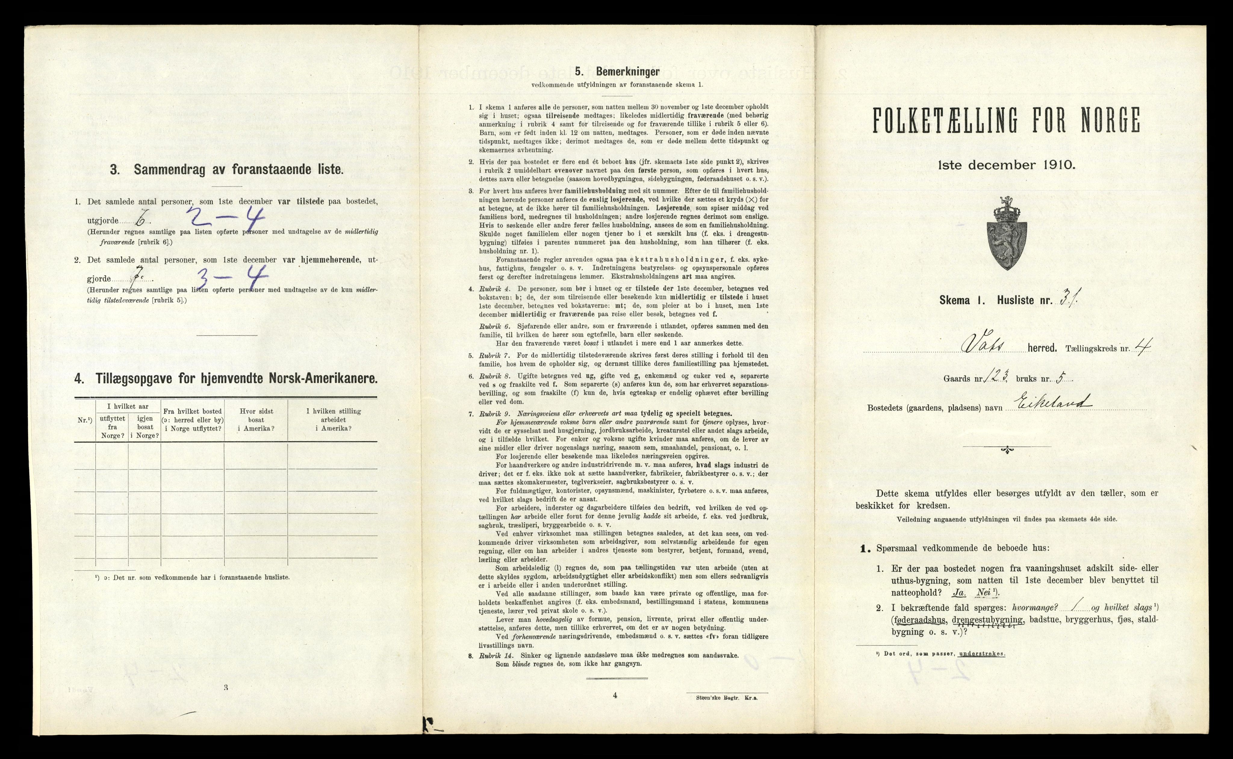 RA, 1910 census for Vats, 1910, p. 278