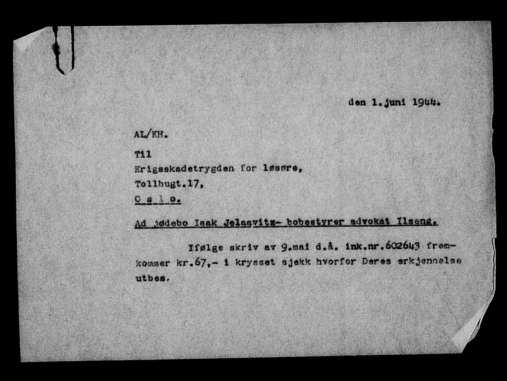 Justisdepartementet, Tilbakeføringskontoret for inndratte formuer, AV/RA-S-1564/H/Hc/Hcc/L0948: --, 1945-1947, p. 207