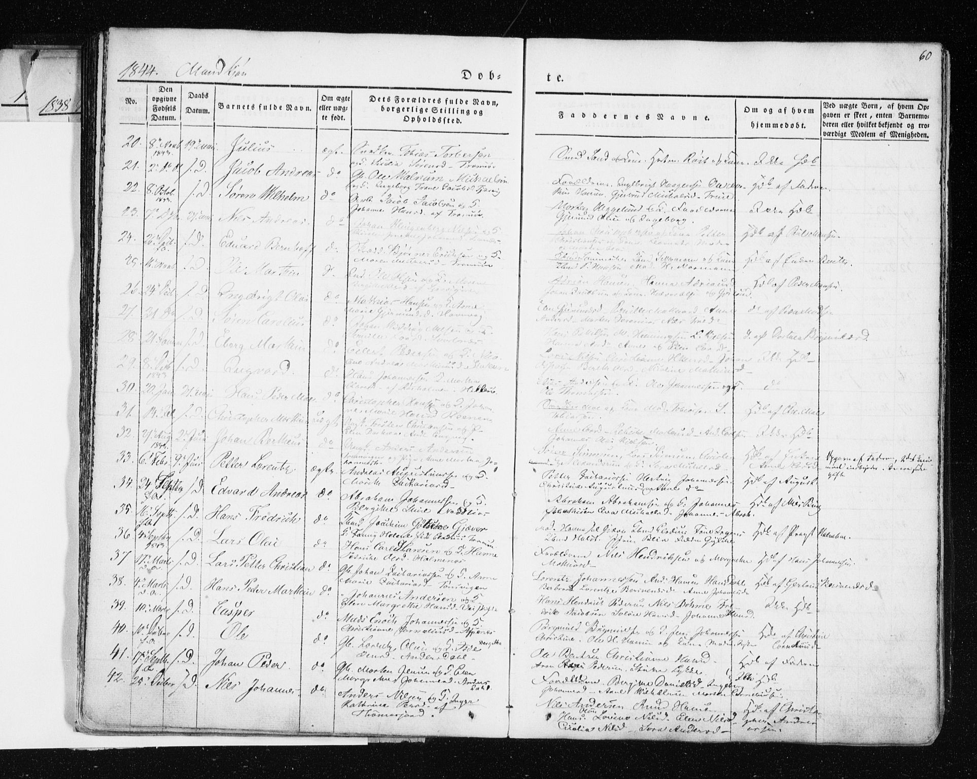 Tromsø sokneprestkontor/stiftsprosti/domprosti, SATØ/S-1343/G/Ga/L0009kirke: Parish register (official) no. 9, 1837-1847, p. 60