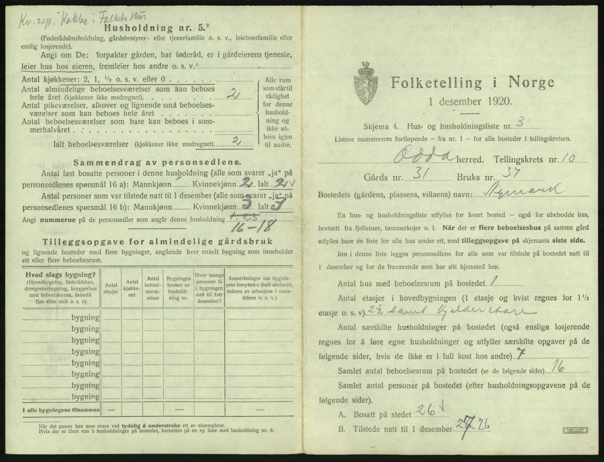 SAB, 1920 census for Odda, 1920, p. 888