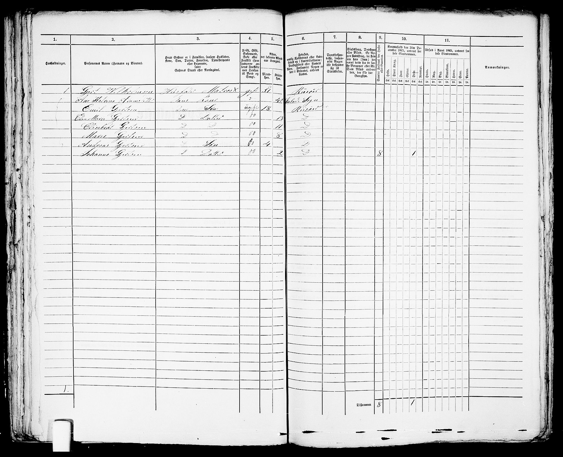 RA, 1865 census for Risør/Risør, 1865, p. 410