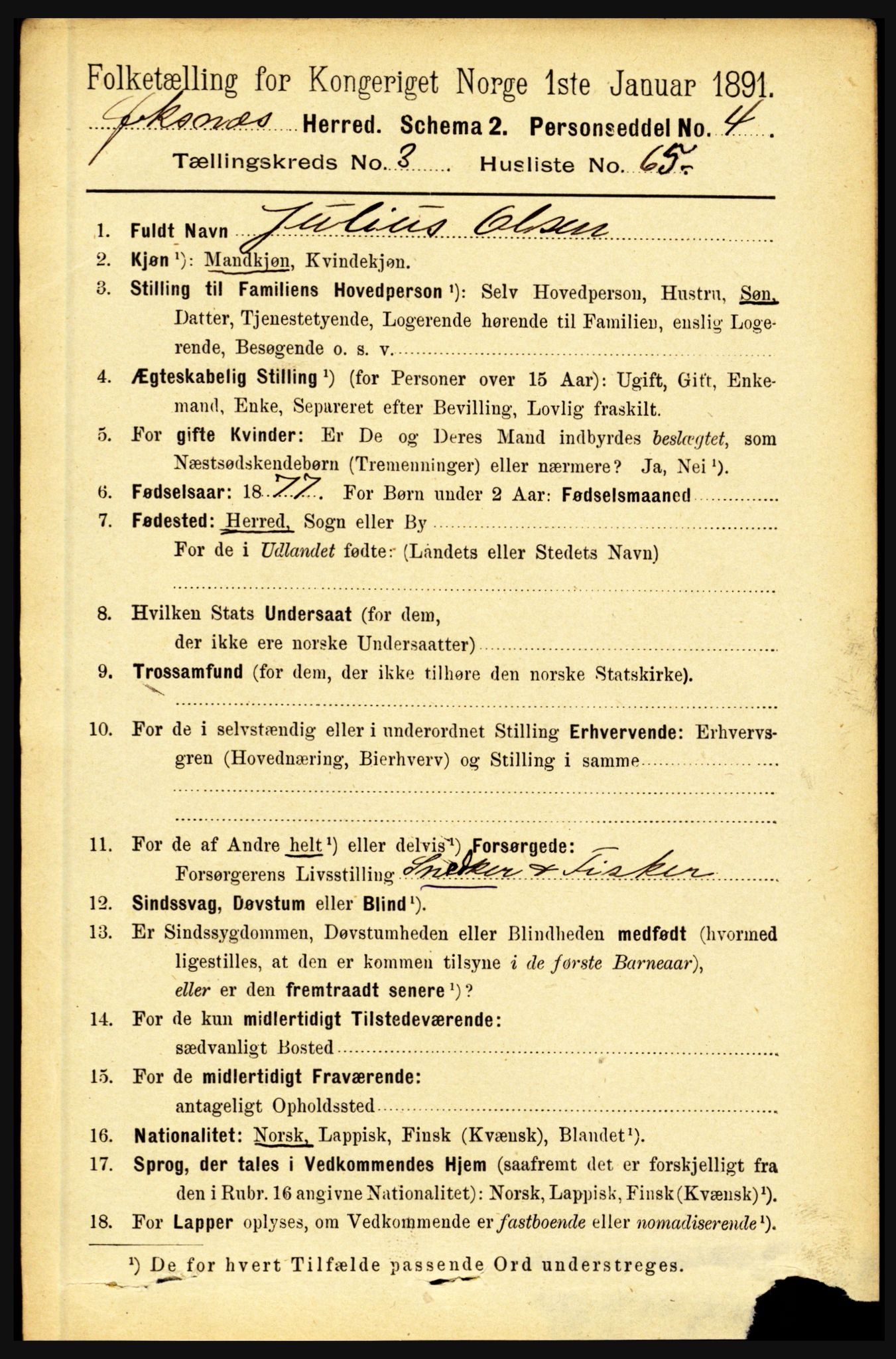 RA, 1891 census for 1868 Øksnes, 1891, p. 1627