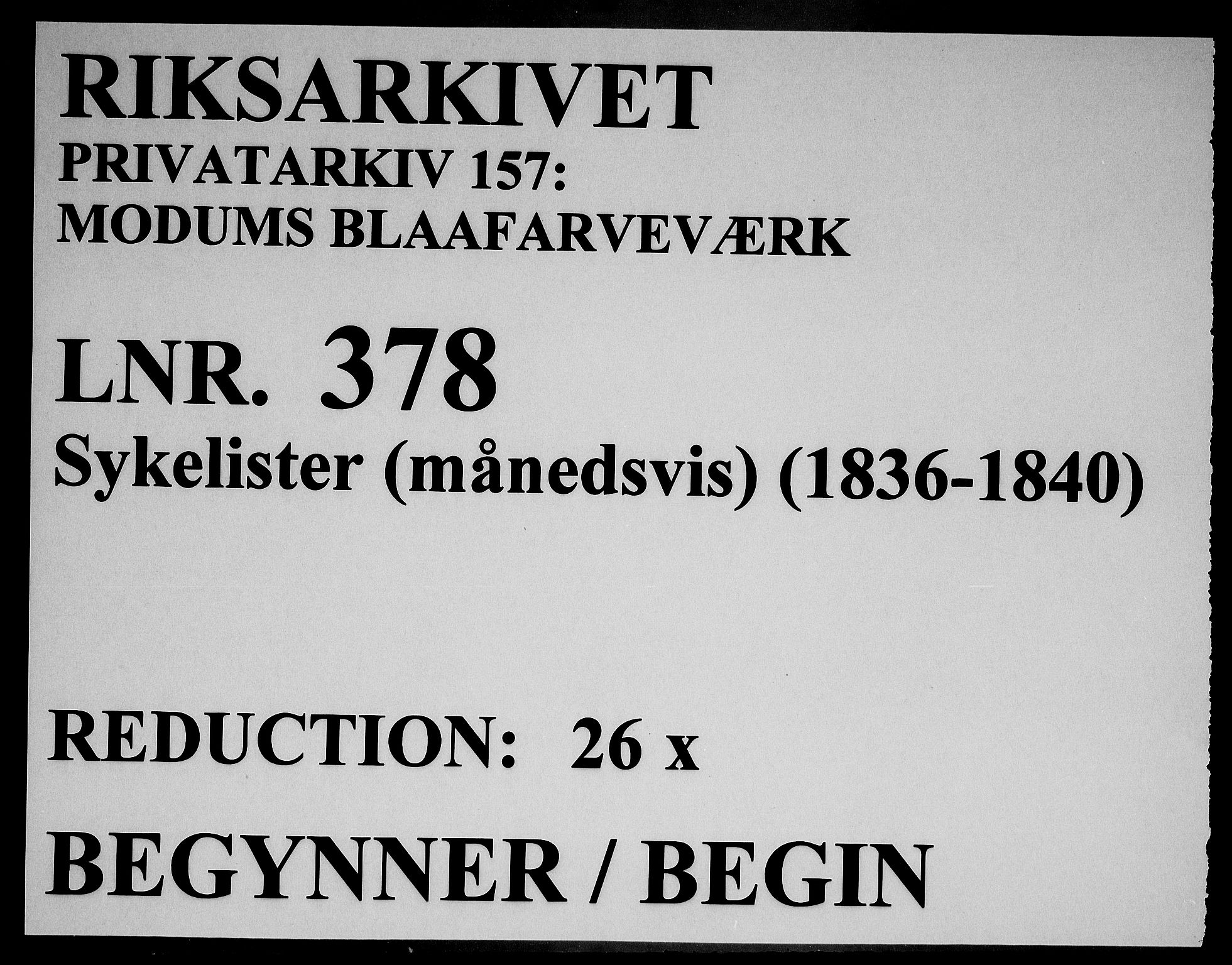 Modums Blaafarveværk, AV/RA-PA-0157/G/Gh/L0378/0001: -- / Sykelister. Liste over de ved MBV i Slutningen af ..... værende Syge. Ført månedsvis, 1836-1840, p. 1