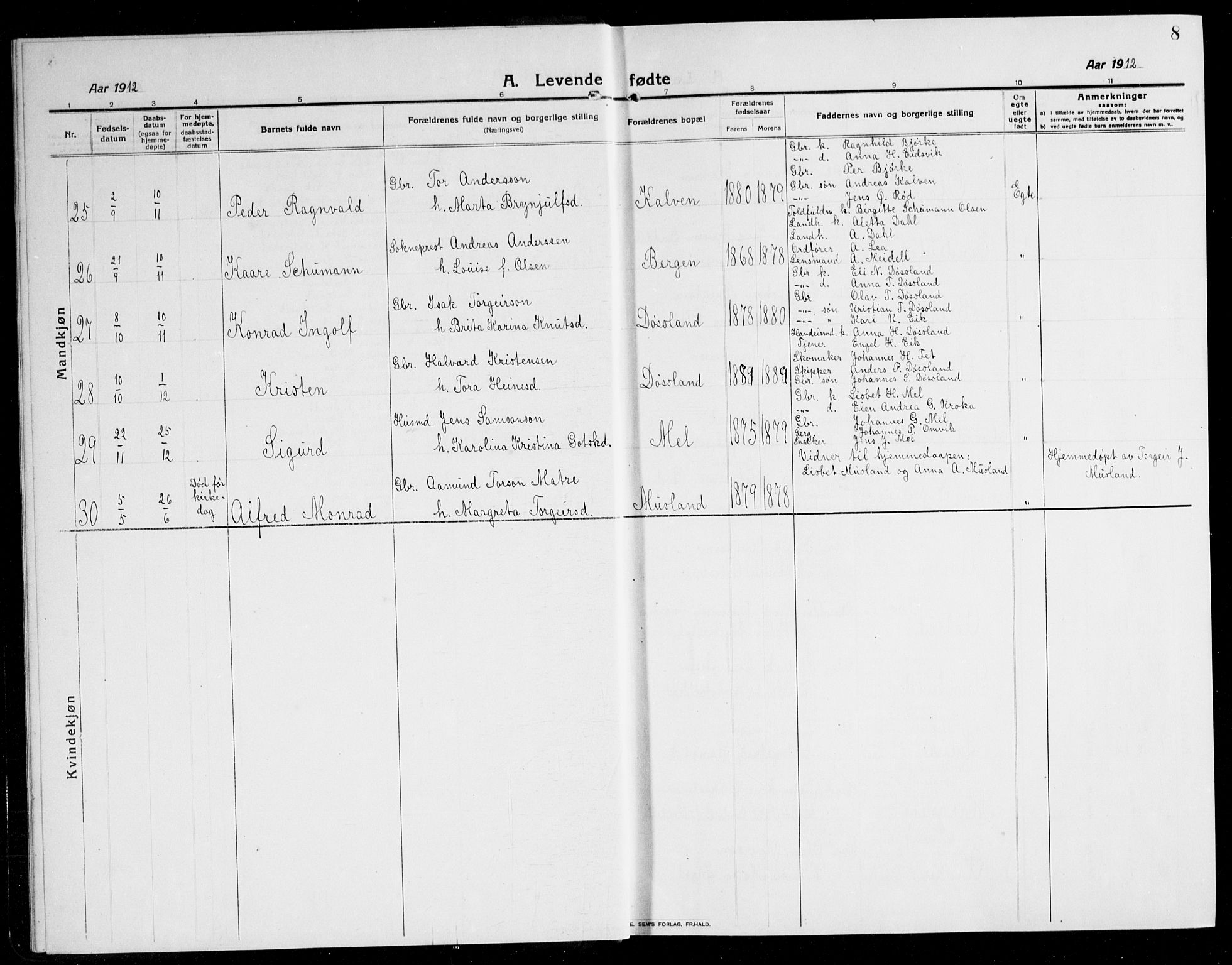 Kvinnherad sokneprestembete, AV/SAB-A-76401/H/Hab: Parish register (copy) no. A 3, 1911-1945, p. 8