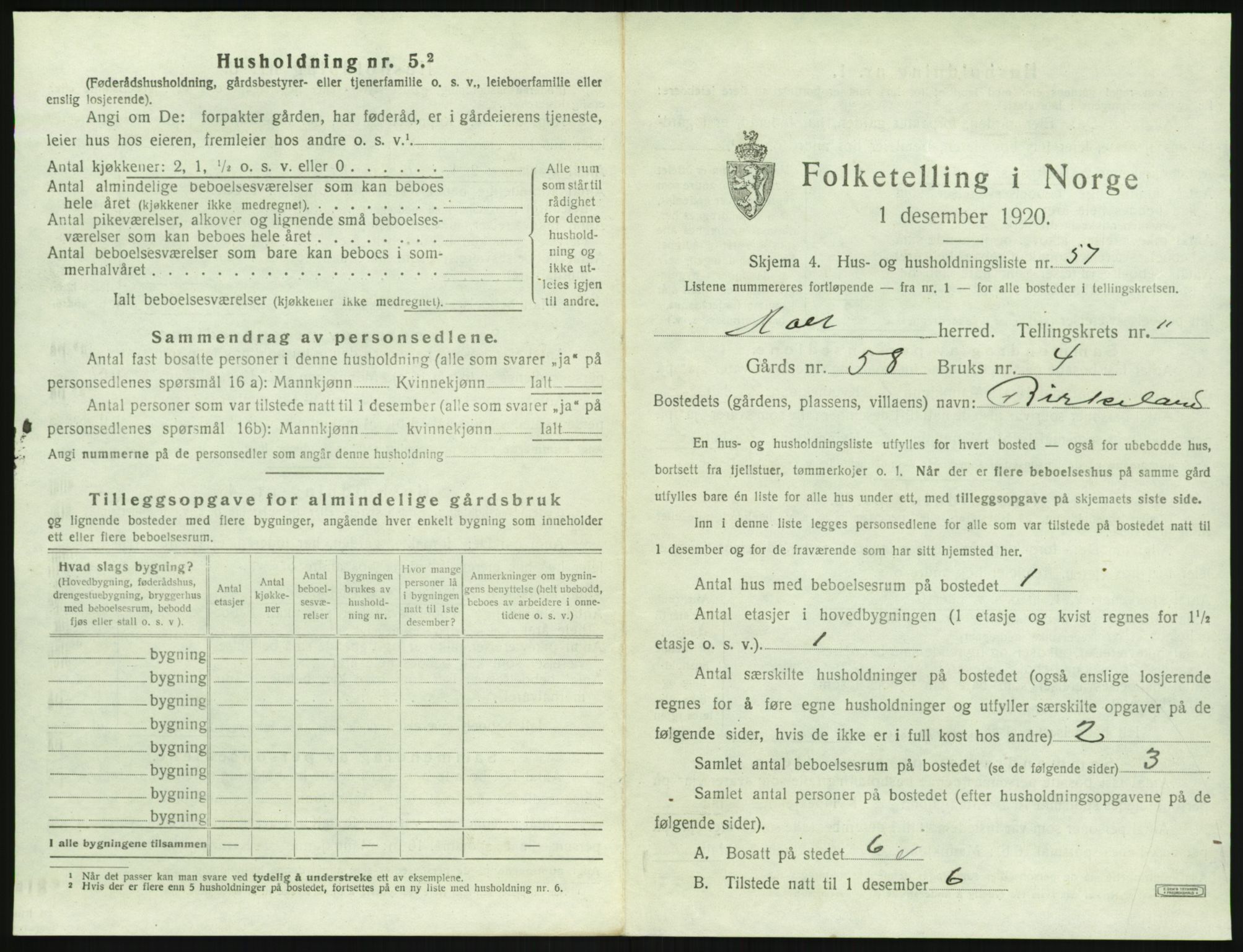 SAK, 1920 census for Holt, 1920, p. 1144