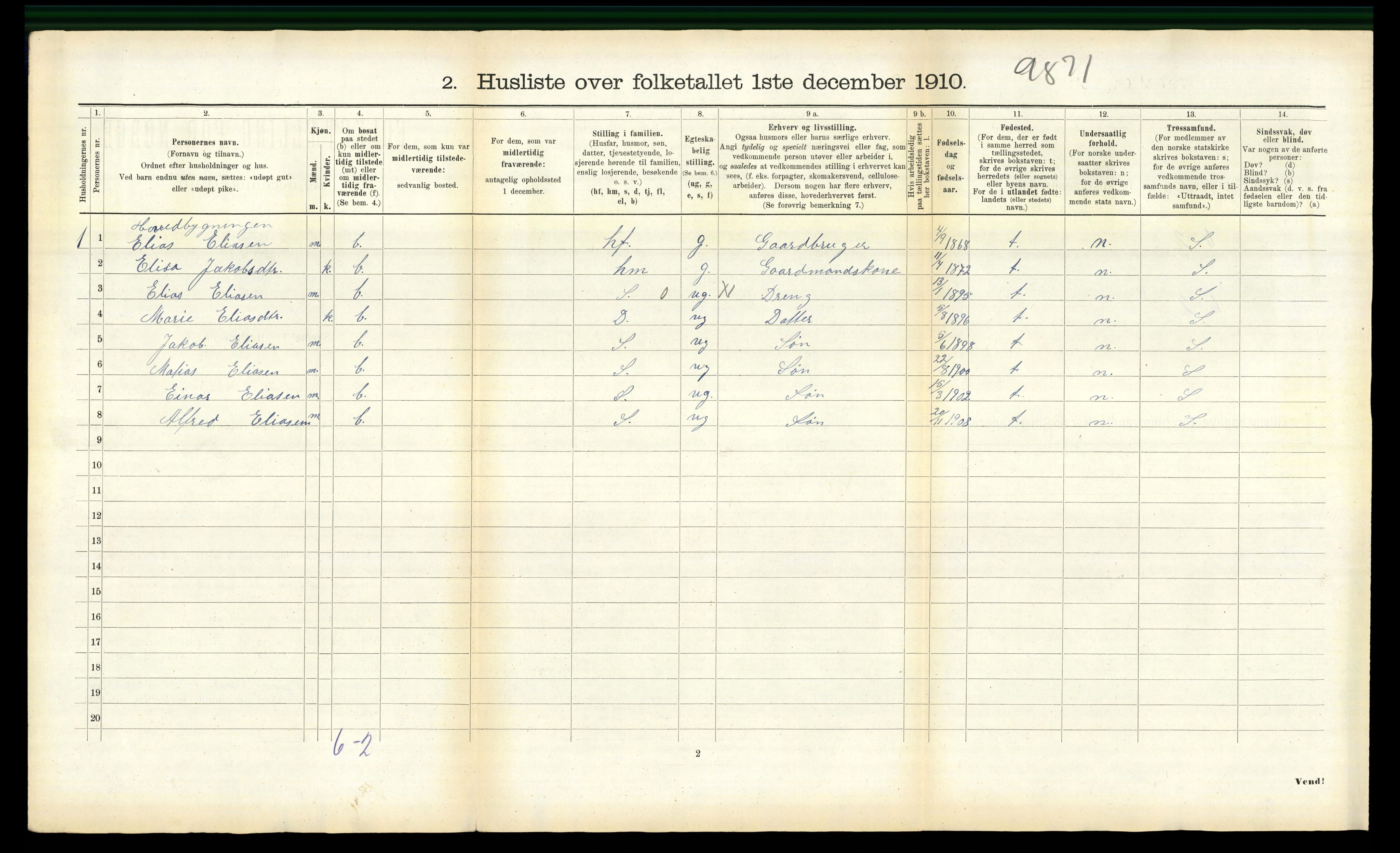 RA, 1910 census for Volda, 1910, p. 1633