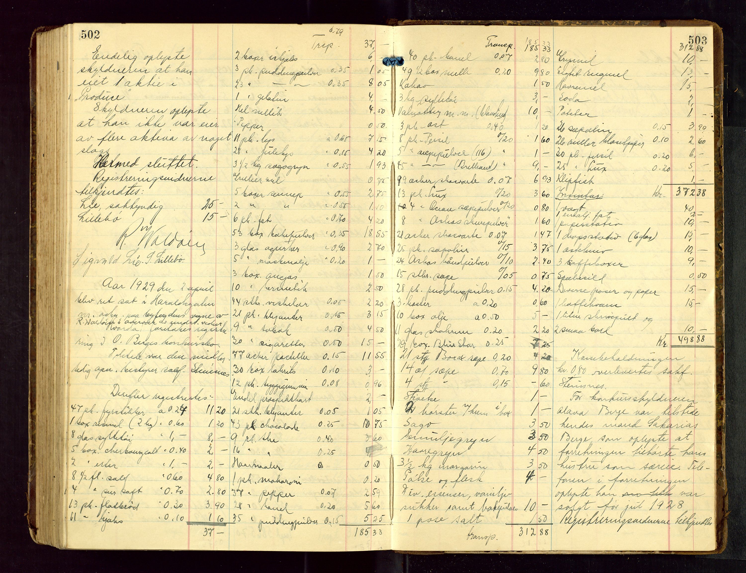 Haugesund tingrett, SAST/A-101415/01/IV/IVB/L0005: Skifteregistreringsprotokoll, med register, 1923-1929, p. 502-503