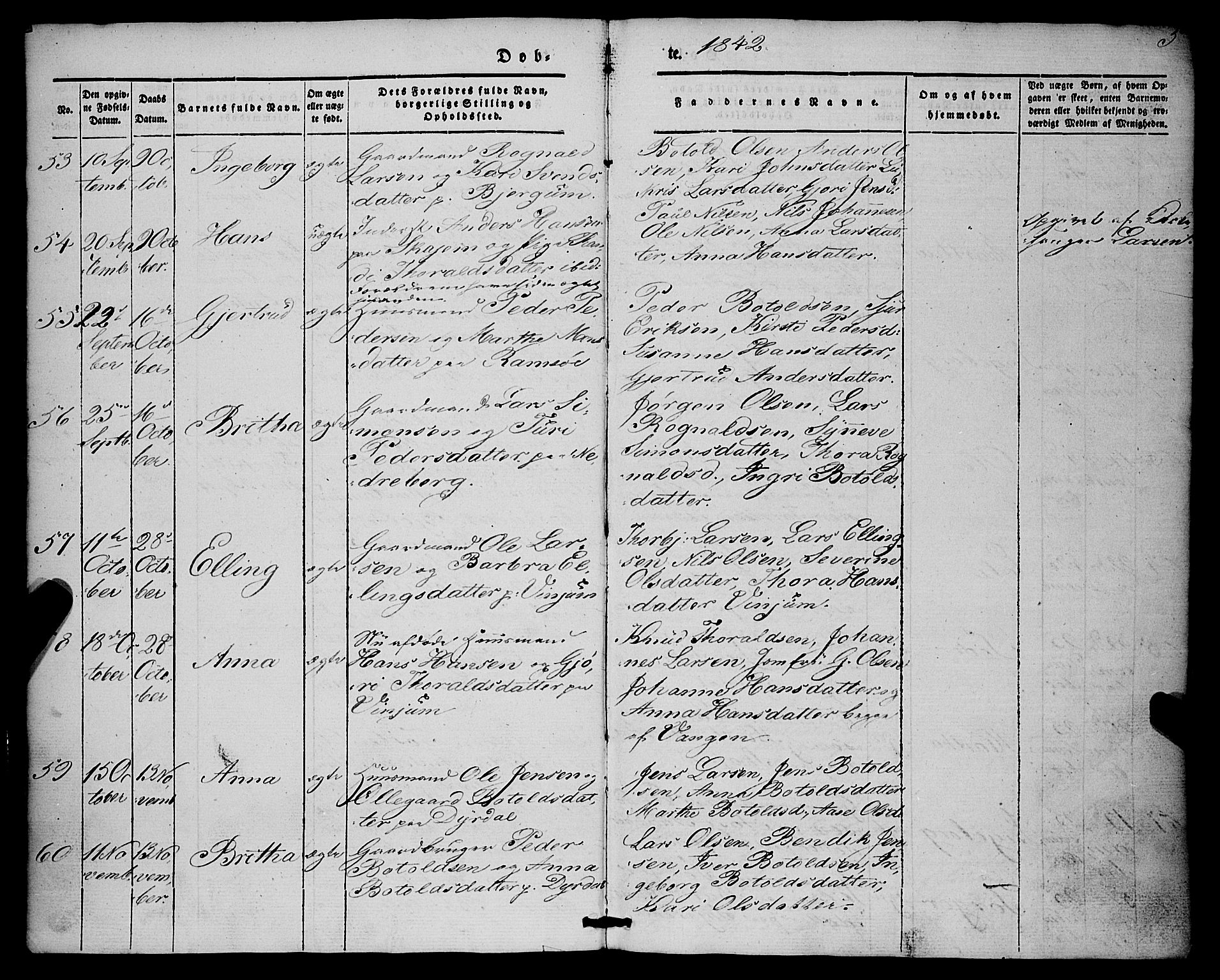 Aurland sokneprestembete, SAB/A-99937/H/Ha/Haa/L0007: Parish register (official) no. A 7, 1842-1853, p. 5