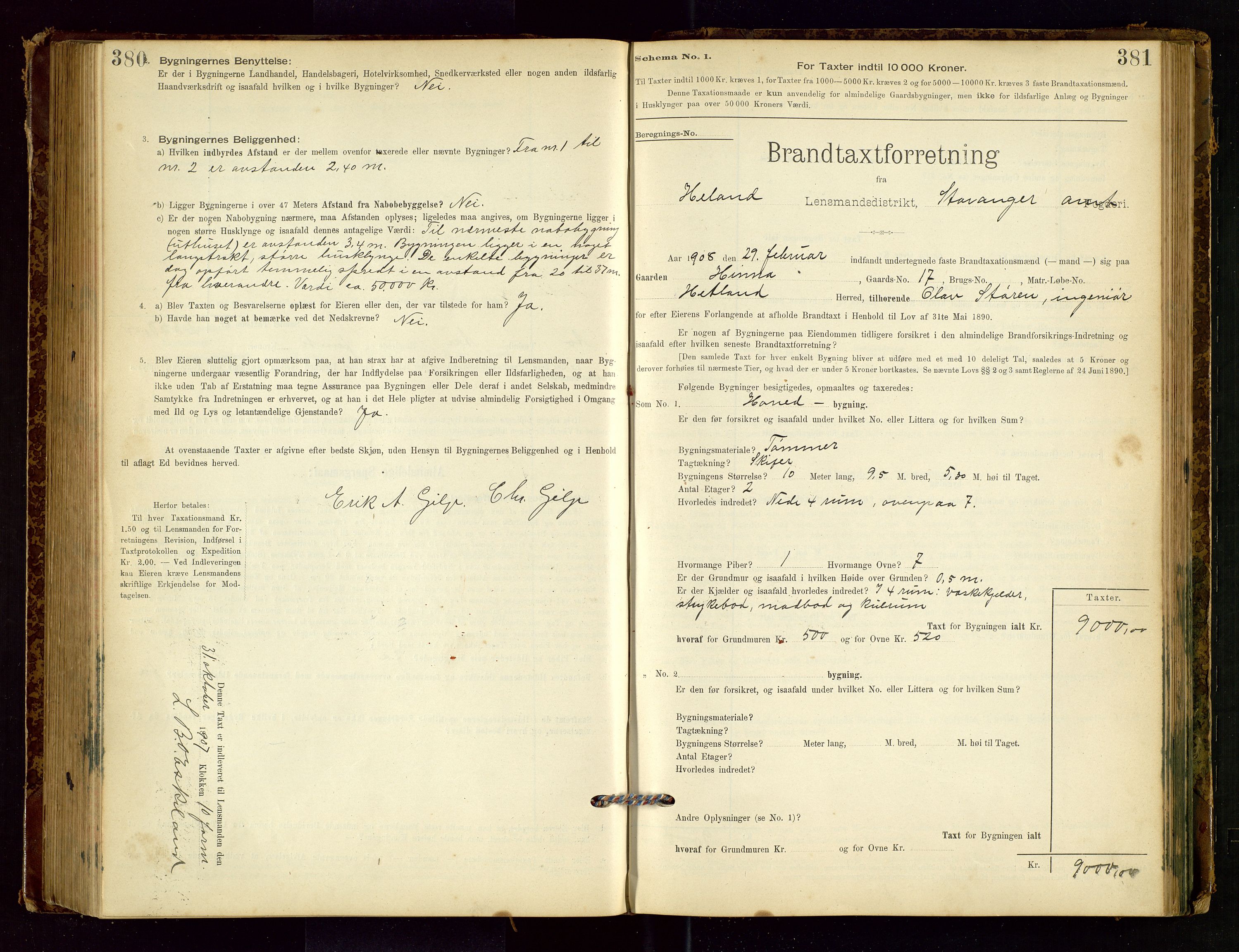 Hetland lensmannskontor, SAST/A-100101/Gob/L0001: "Brandtaxationsprotokol", 1895-1918, p. 380-381