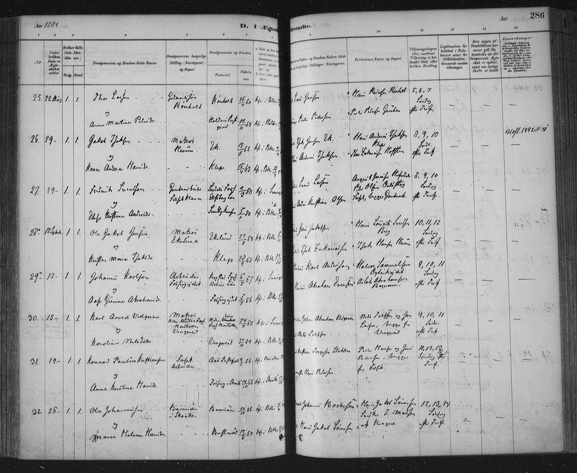 Bamble kirkebøker, SAKO/A-253/F/Fa/L0007: Parish register (official) no. I 7, 1878-1888, p. 286