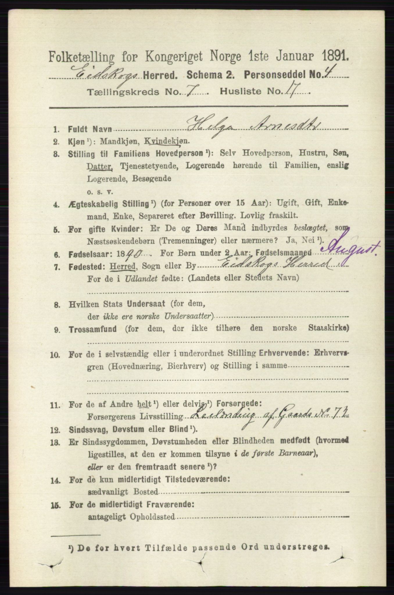 RA, 1891 census for 0420 Eidskog, 1891, p. 3786