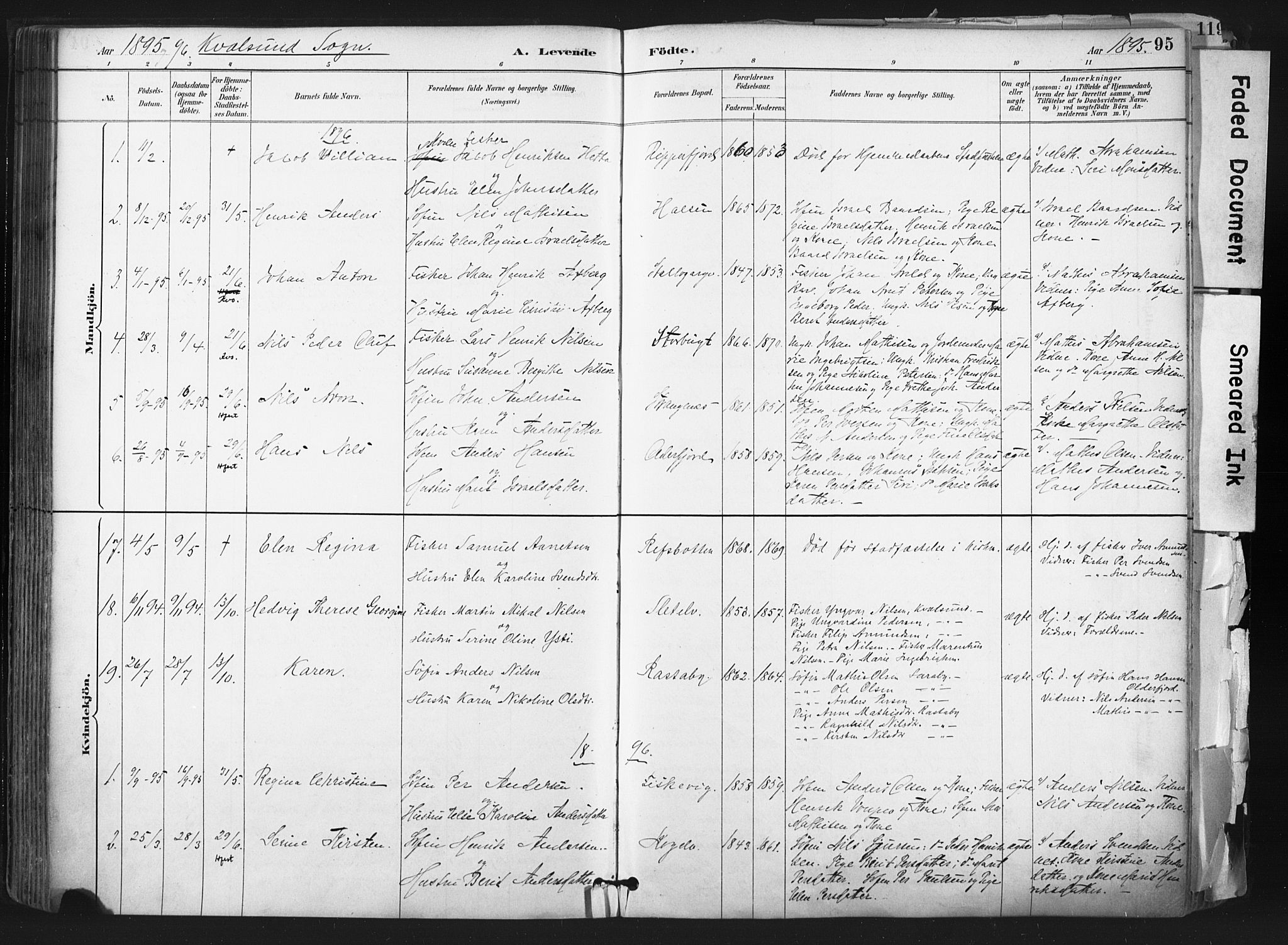 Hammerfest sokneprestkontor, AV/SATØ-S-1347/H/Ha/L0011.kirke: Parish register (official) no. 11 /2, 1885-1897, p. 95