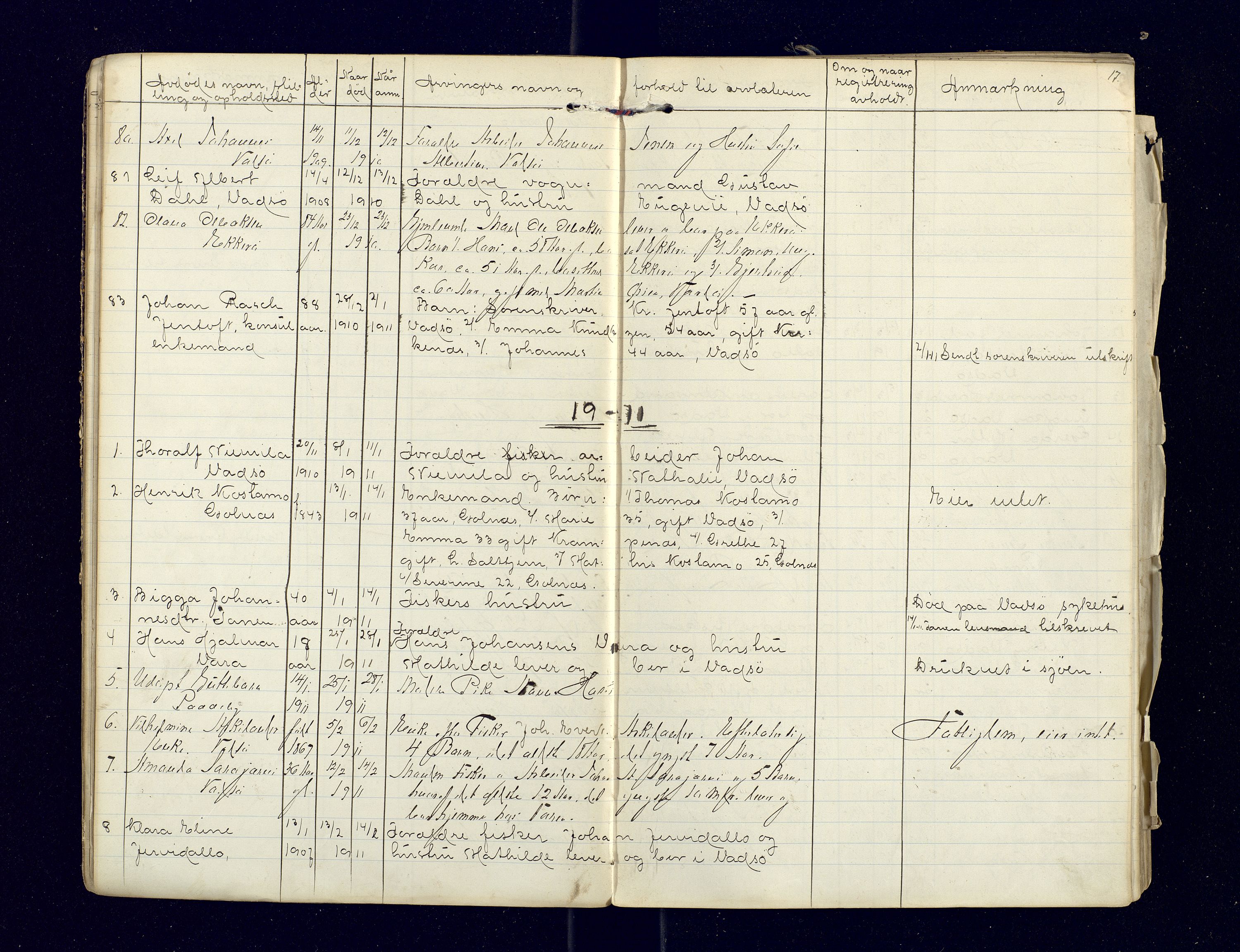 Nord-Varanger (Vadsø) lensmannskontor, AV/SATØ-S-1166/1/Fi/Fia/L0158: Dødsfallsprotokoller, 1908-1920, p. 17