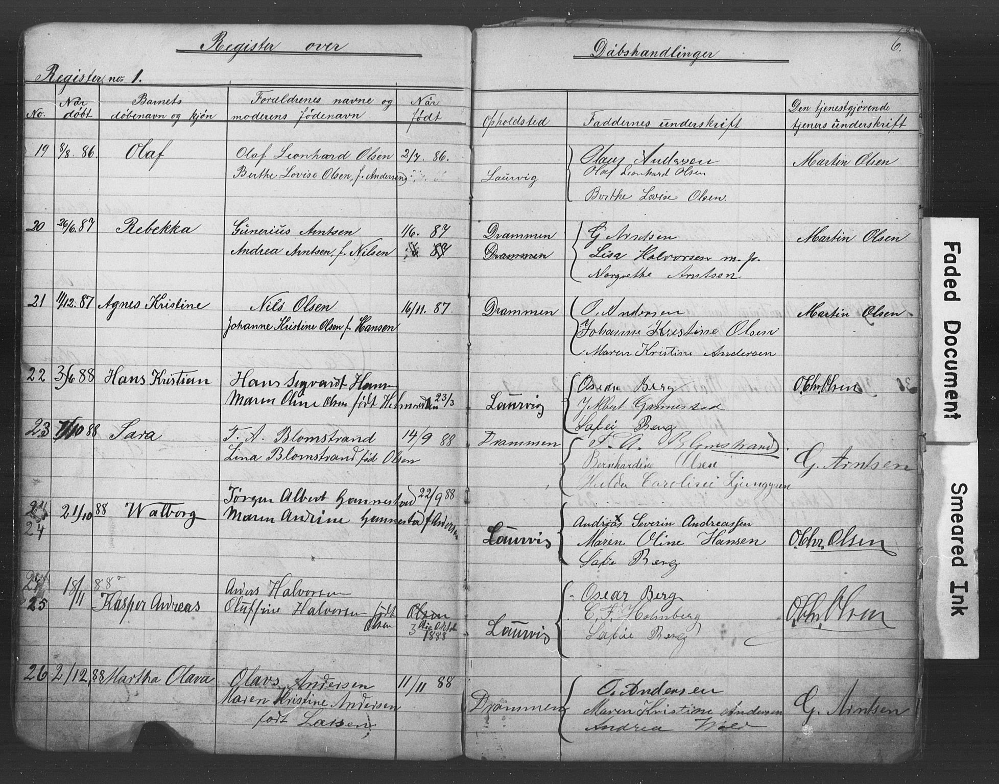 Den katolsk-apostoliske menighet i Drammen, AV/SAKO-P-949/H/Ha/L0001: Dissenter register no. 1, 1877-1899, p. 5-6