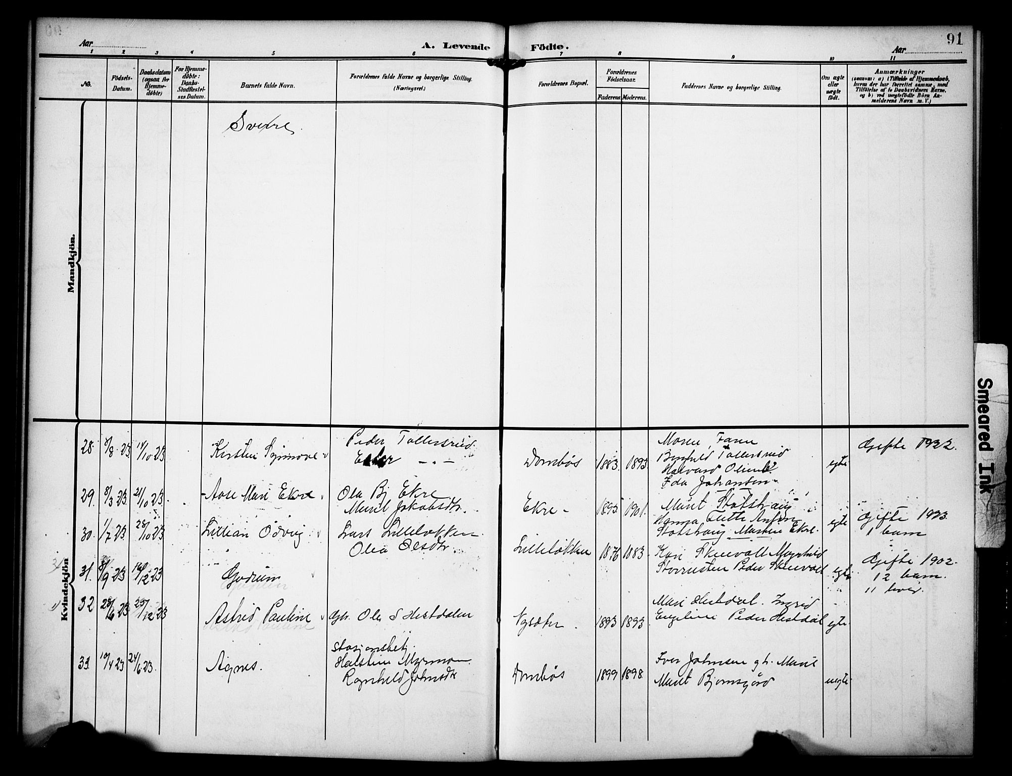 Dovre prestekontor, SAH/PREST-066/H/Ha/Hab/L0003: Parish register (copy) no. 3, 1907-1929, p. 91