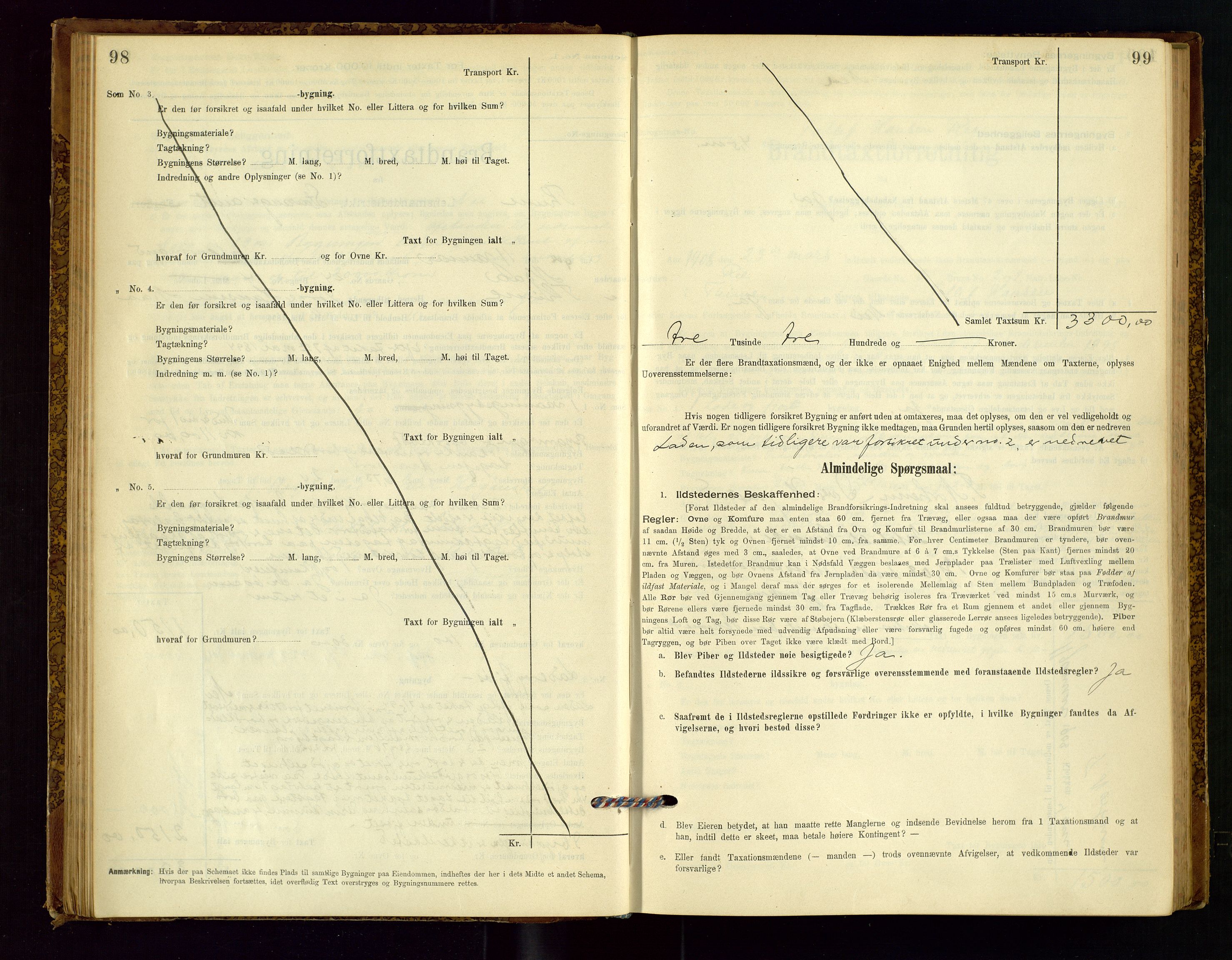 Time lensmannskontor, AV/SAST-A-100420/Gob/L0001: Branntakstprotokoll, 1896-1914, p. 98-99