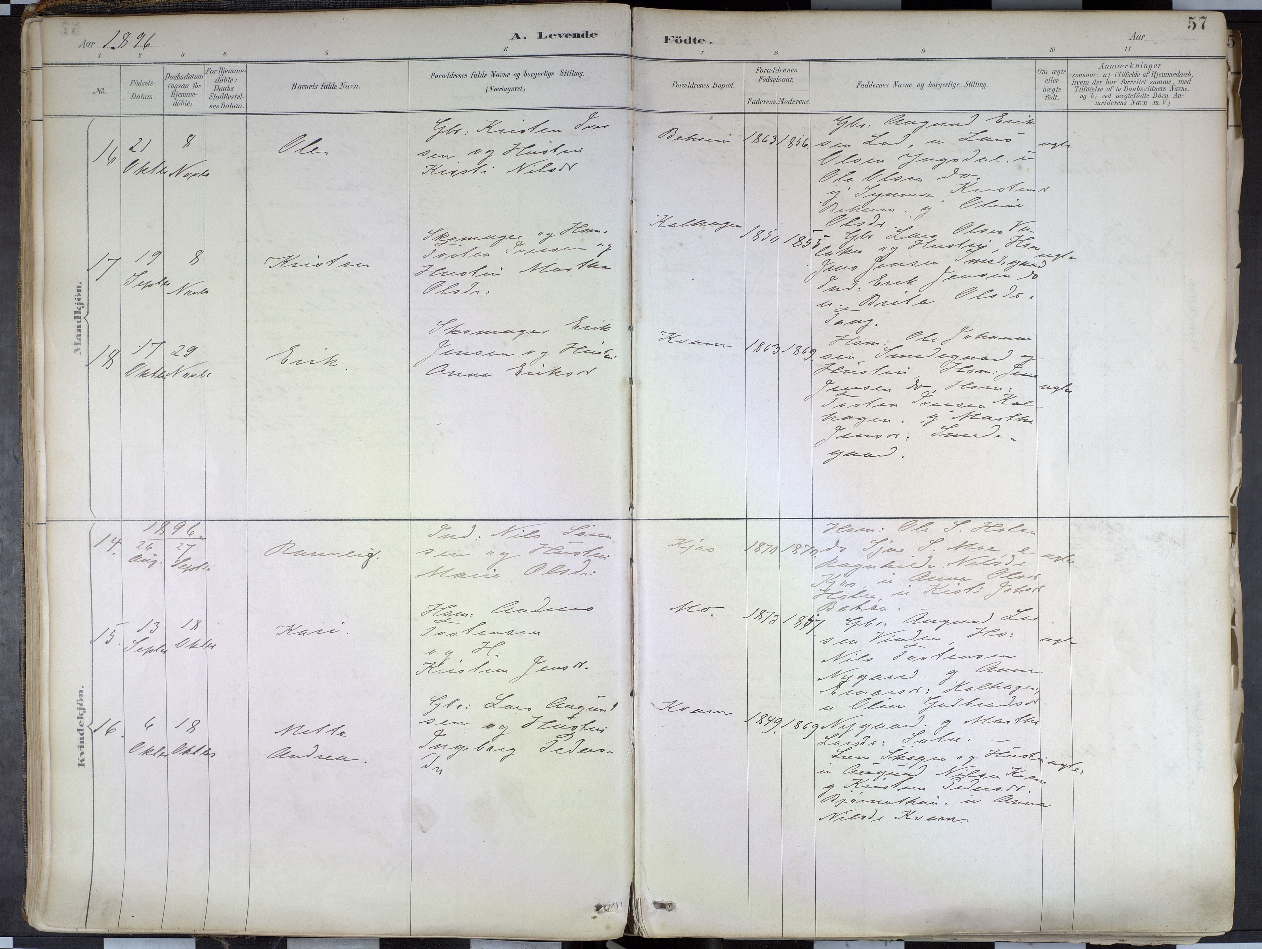 Hafslo sokneprestembete, AV/SAB-A-80301/H/Haa/Haab/L0001: Parish register (official) no. B 1, 1886-1945, p. 57