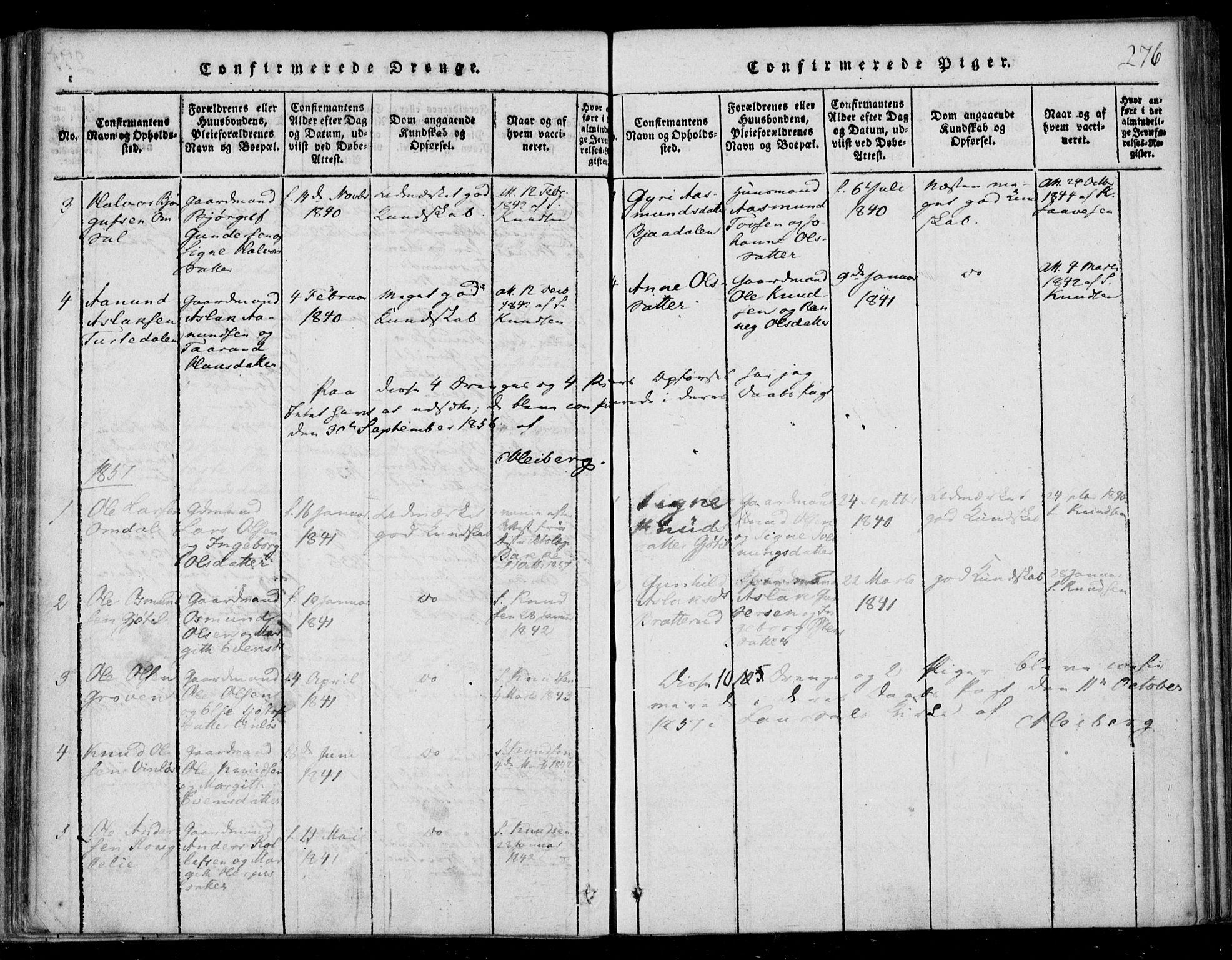 Lårdal kirkebøker, SAKO/A-284/F/Fb/L0001: Parish register (official) no. II 1, 1815-1860, p. 276