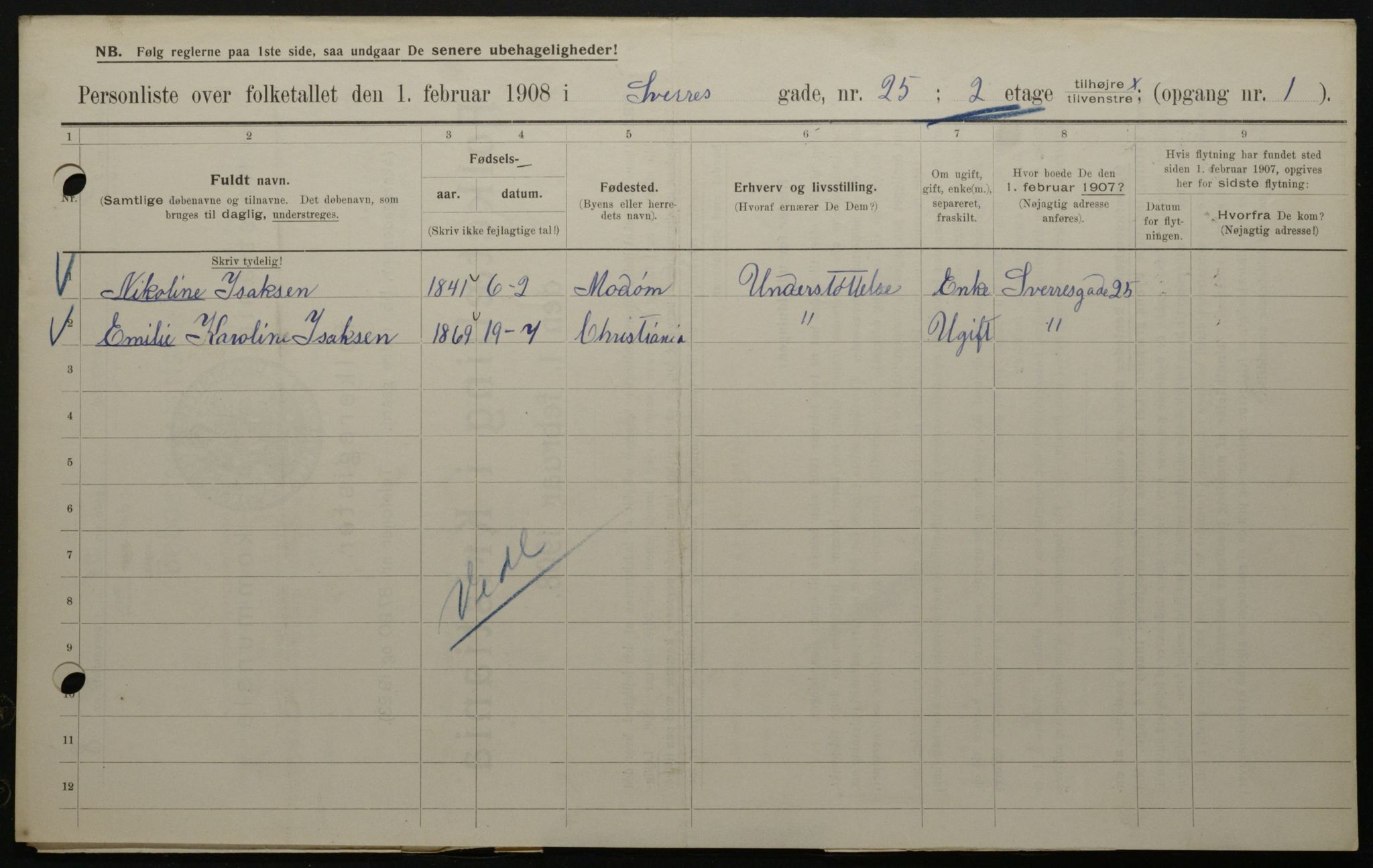 OBA, Municipal Census 1908 for Kristiania, 1908, p. 95407