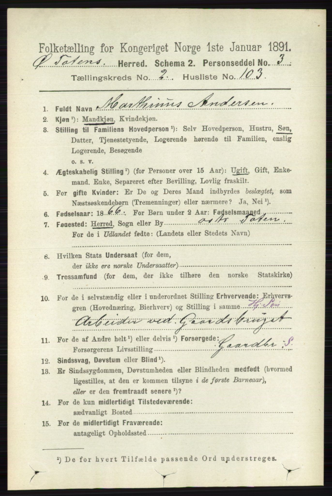 RA, 1891 census for 0528 Østre Toten, 1891, p. 1373