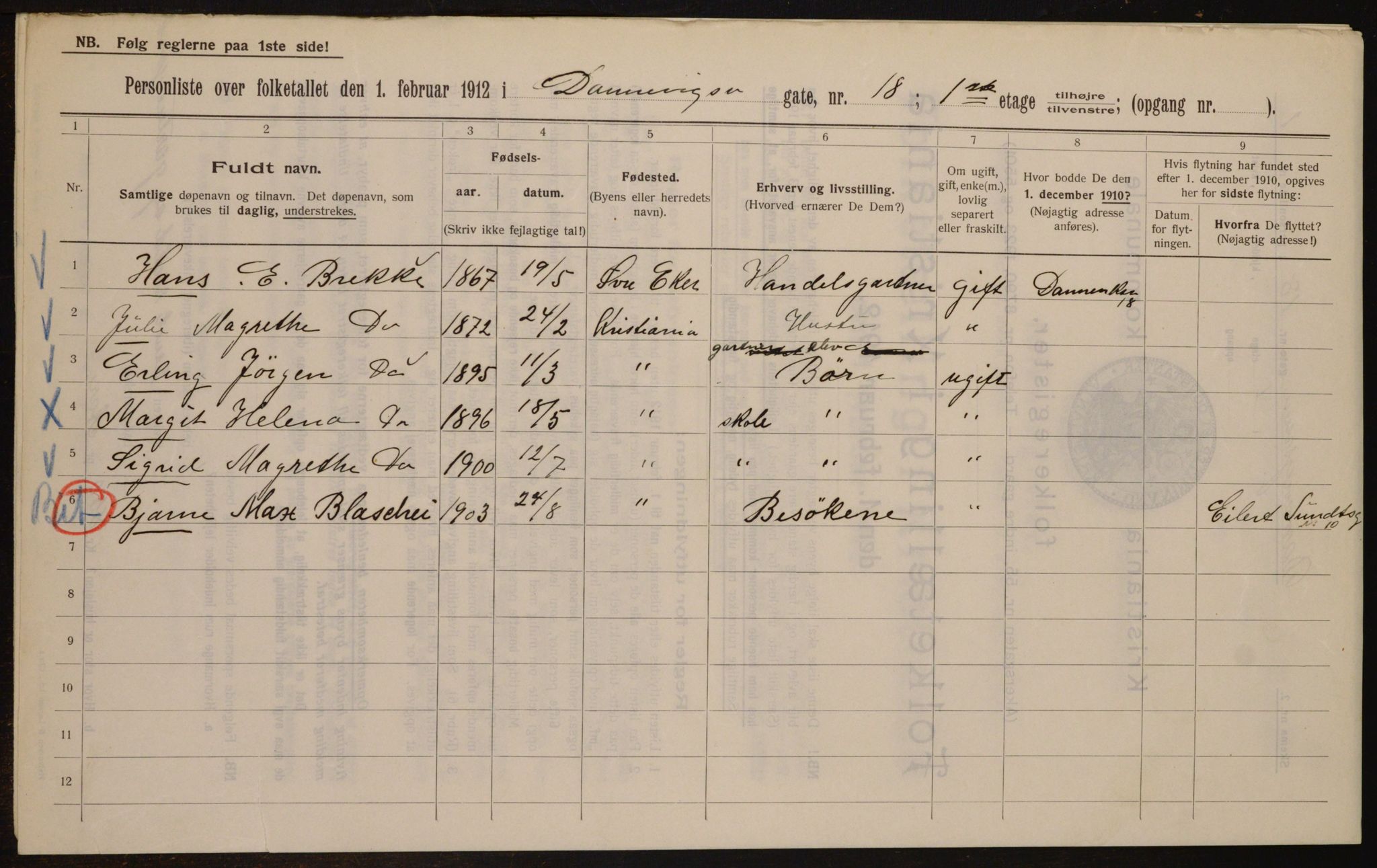 OBA, Municipal Census 1912 for Kristiania, 1912, p. 15235