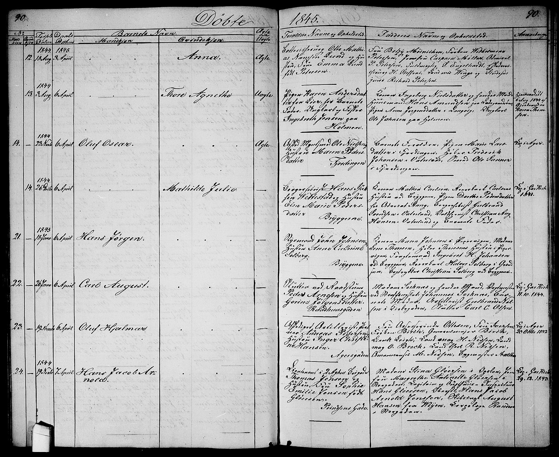 Garnisonsmenigheten Kirkebøker, SAO/A-10846/G/Ga/L0005: Parish register (copy) no. 5, 1841-1860, p. 90