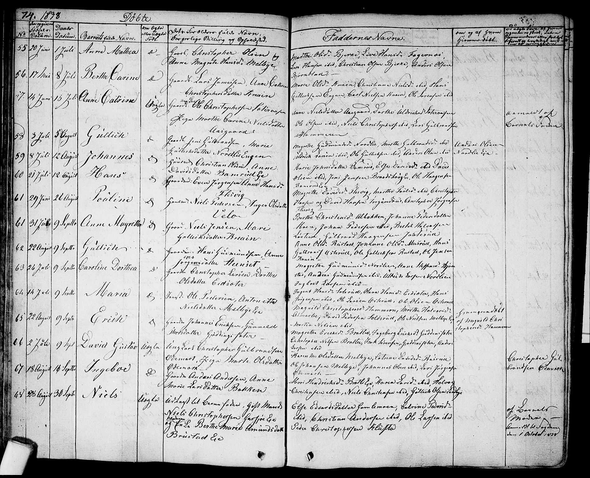 Hurdal prestekontor Kirkebøker, SAO/A-10889/F/Fa/L0004: Parish register (official) no. I 4, 1828-1845, p. 74