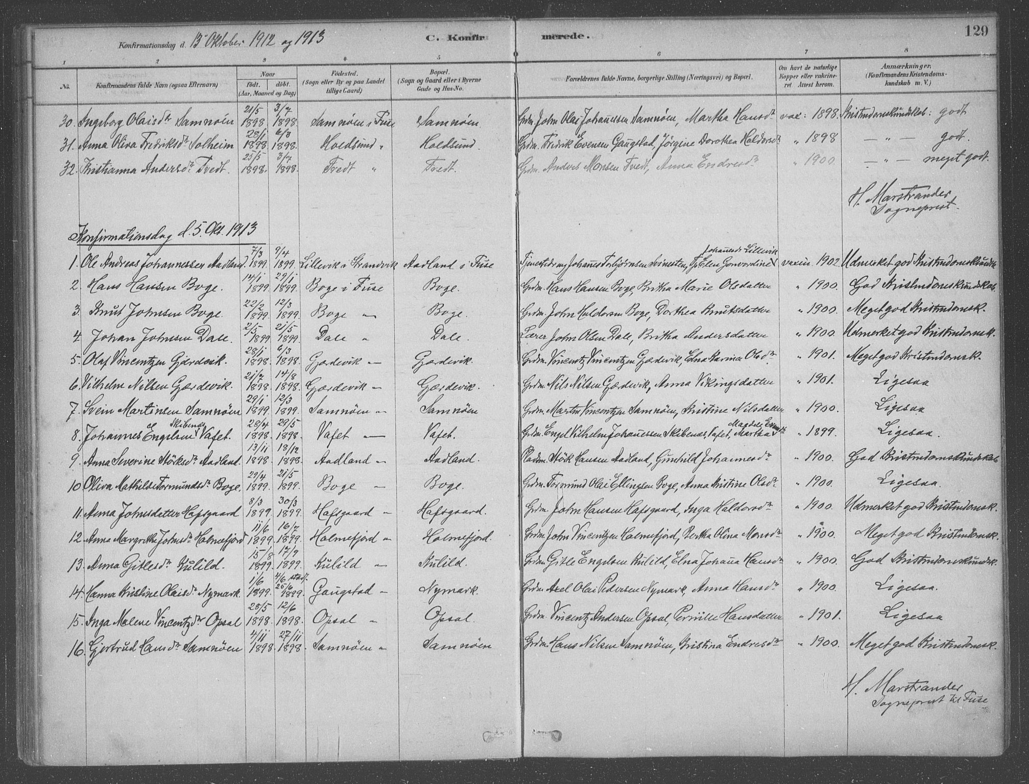 Fusa sokneprestembete, SAB/A-75401/H/Haa: Parish register (official) no. B 1, 1880-1938, p. 129