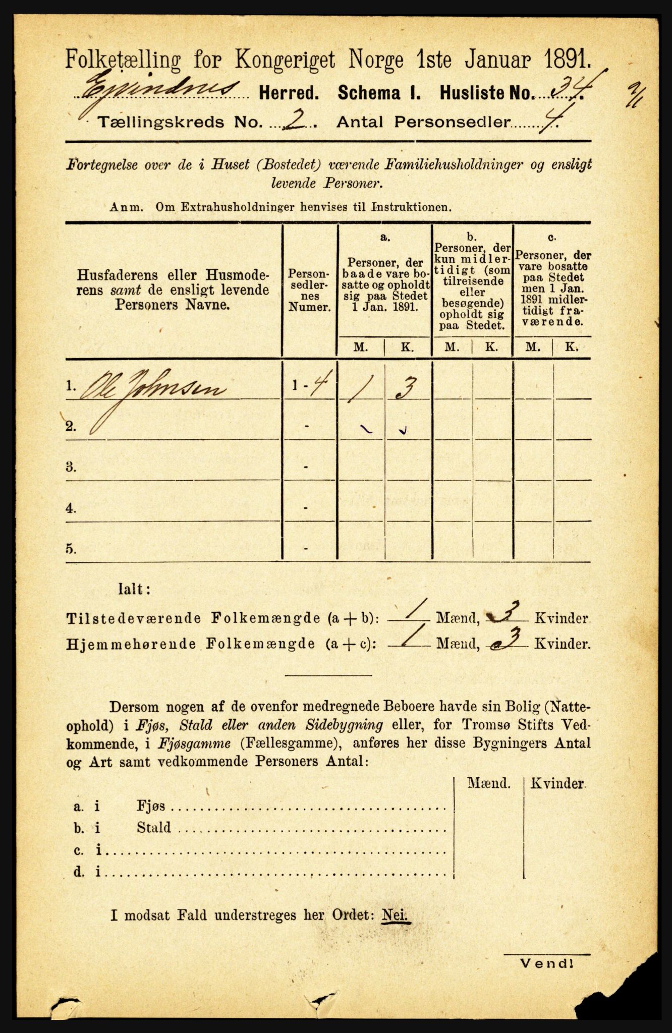 RA, 1891 census for 1853 Evenes, 1891, p. 418