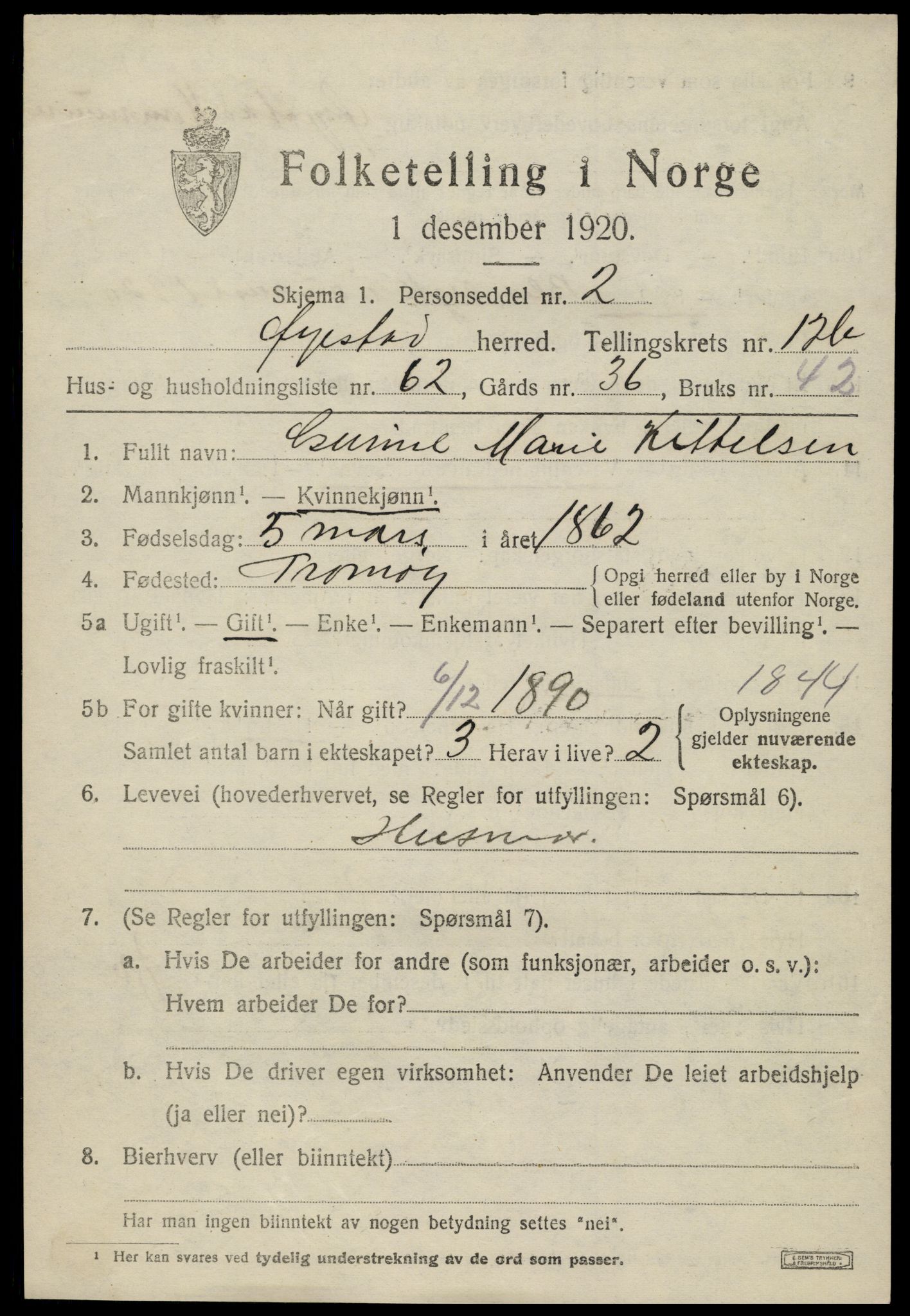 SAK, 1920 census for Øyestad, 1920, p. 8108