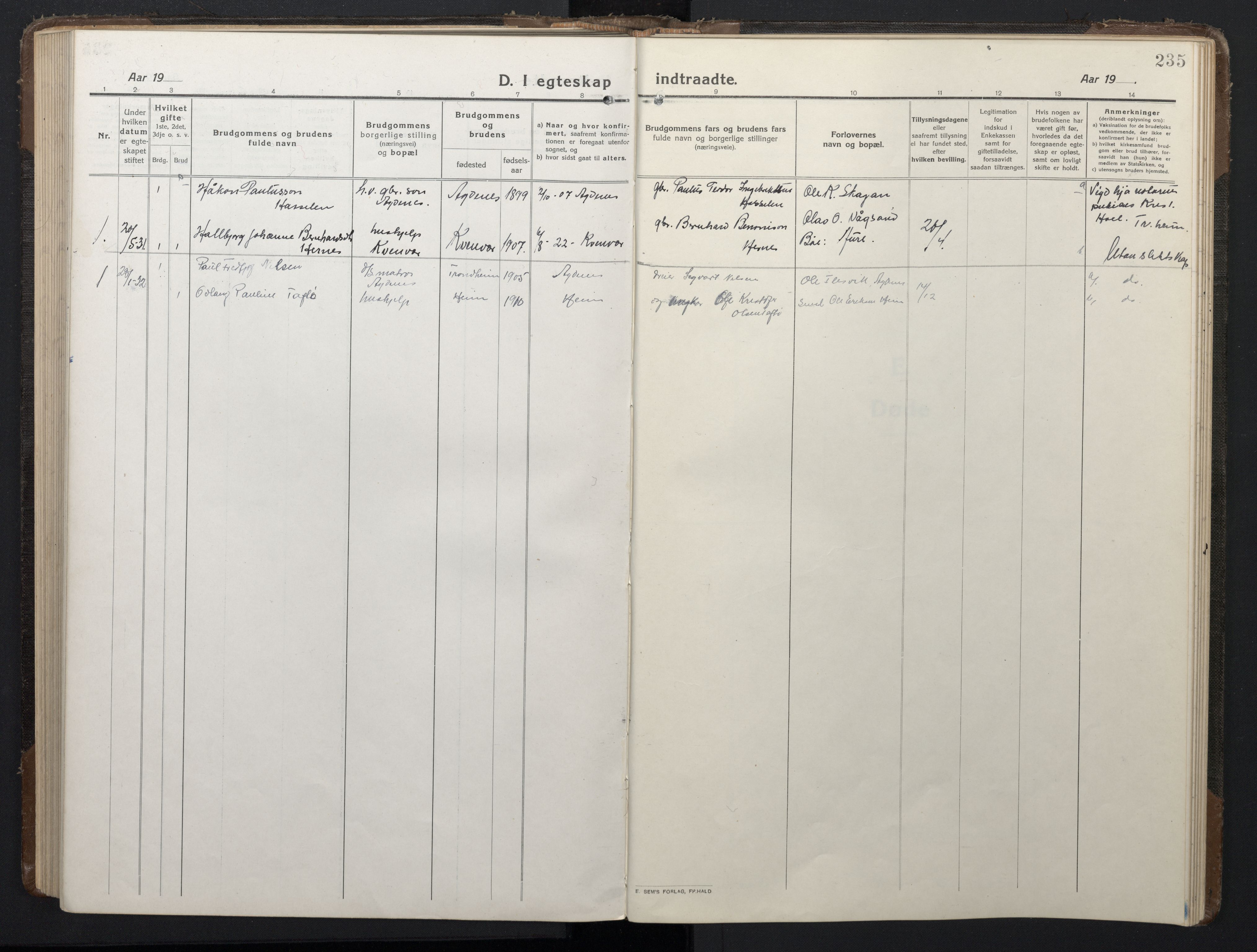 Ministerialprotokoller, klokkerbøker og fødselsregistre - Sør-Trøndelag, SAT/A-1456/662/L0758: Parish register (copy) no. 662C03, 1918-1948, p. 235