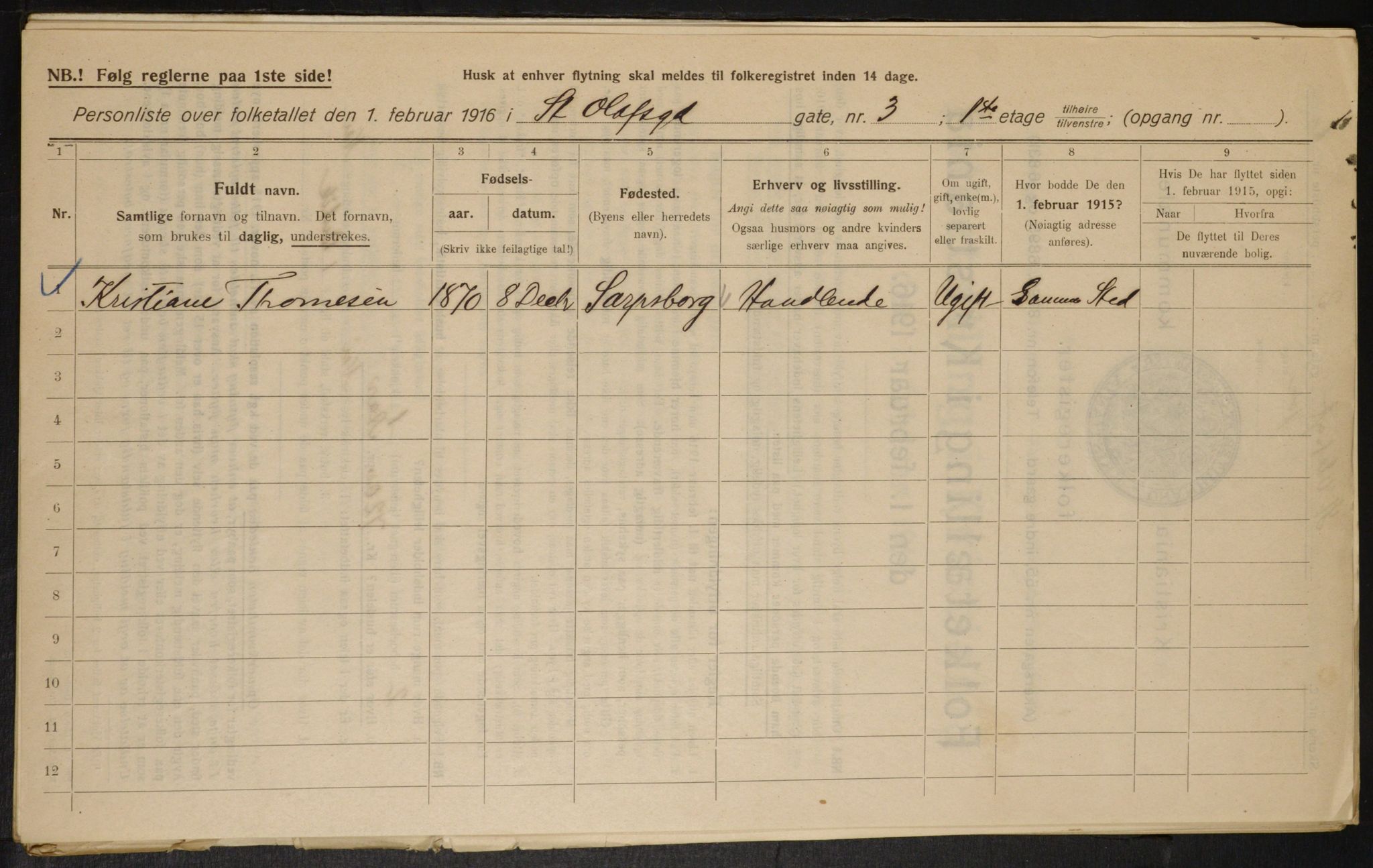 OBA, Municipal Census 1916 for Kristiania, 1916, p. 90186