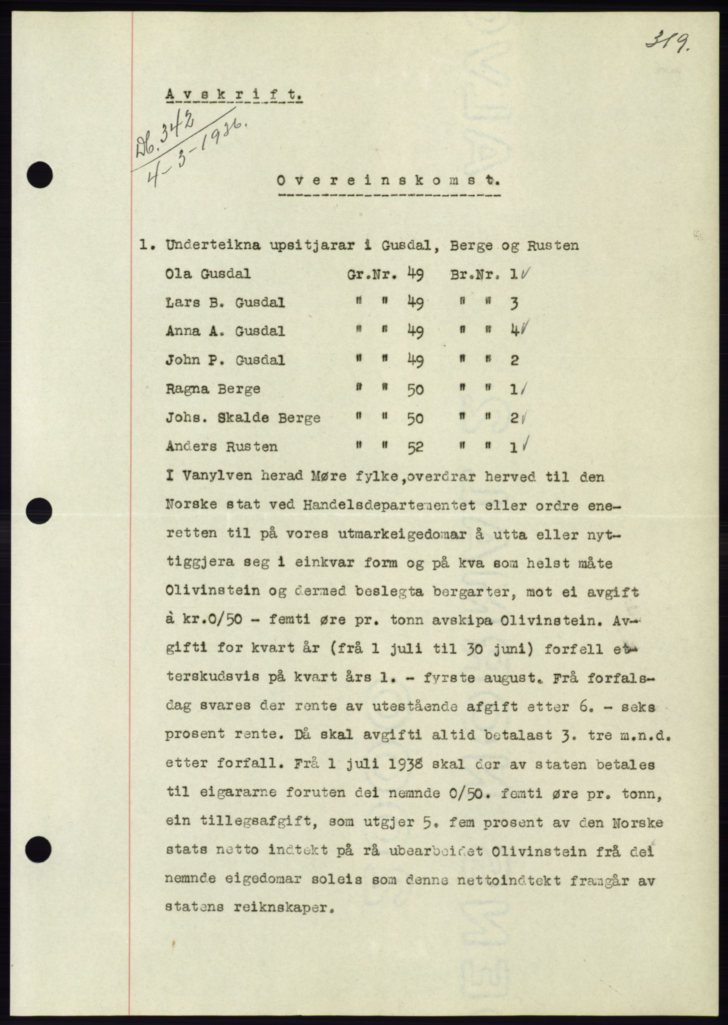 Søre Sunnmøre sorenskriveri, AV/SAT-A-4122/1/2/2C/L0060: Mortgage book no. 54, 1935-1936, Deed date: 04.03.1936