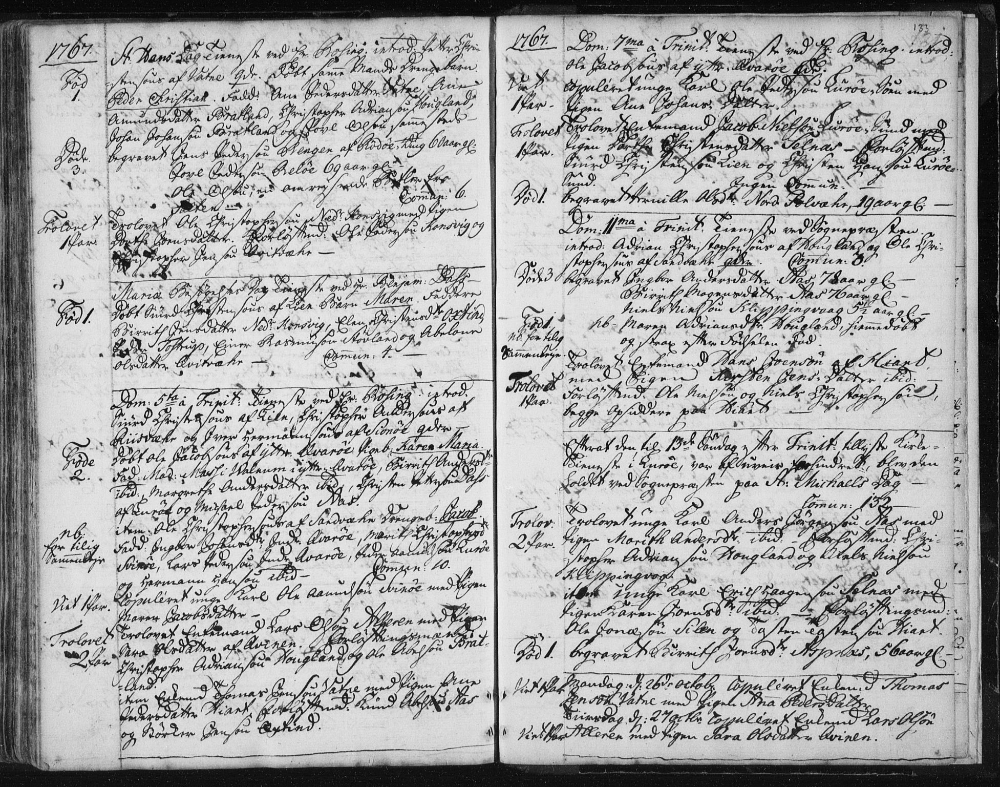 Ministerialprotokoller, klokkerbøker og fødselsregistre - Nordland, SAT/A-1459/841/L0587: Parish register (official) no. 841A02 /3, 1760-1767, p. 133
