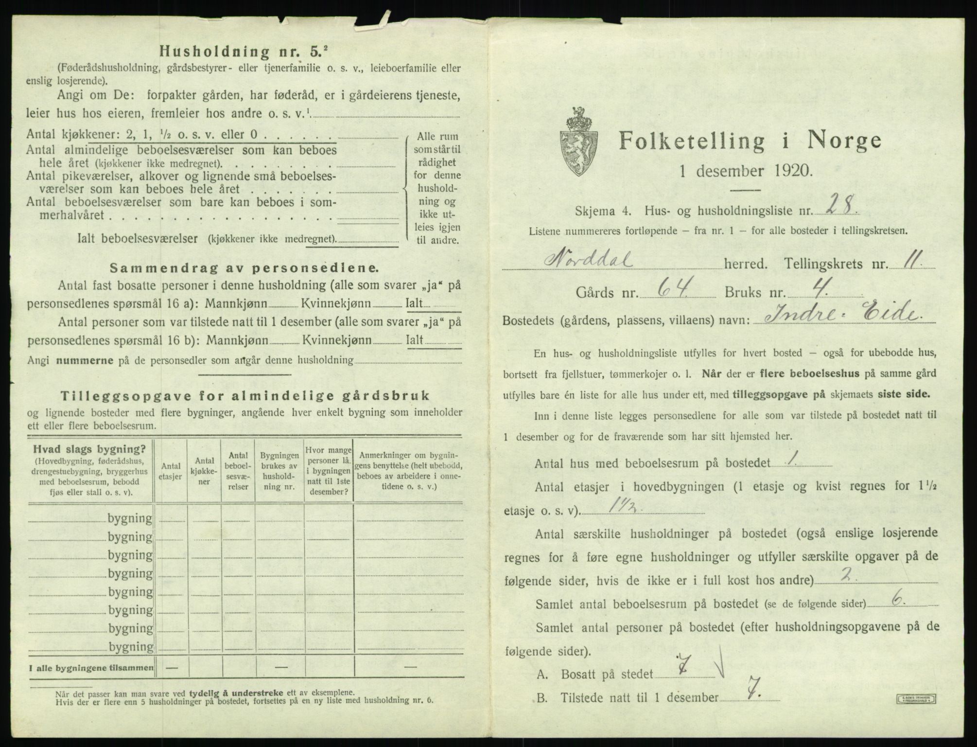 SAT, 1920 census for Norddal, 1920, p. 909