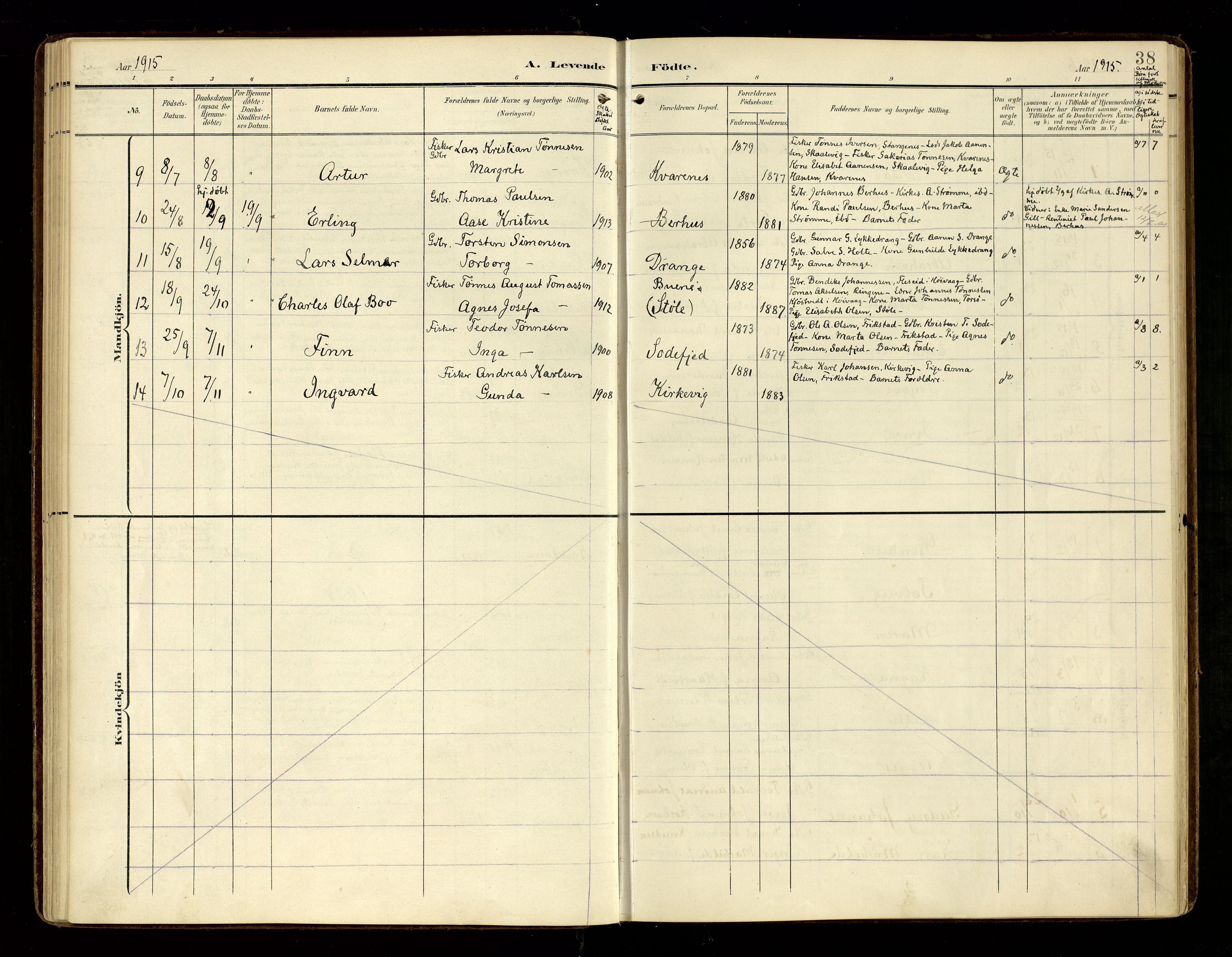 Oddernes sokneprestkontor, AV/SAK-1111-0033/F/Fa/Fab/L0003: Parish register (official) no. A 3, 1903-1916, p. 38