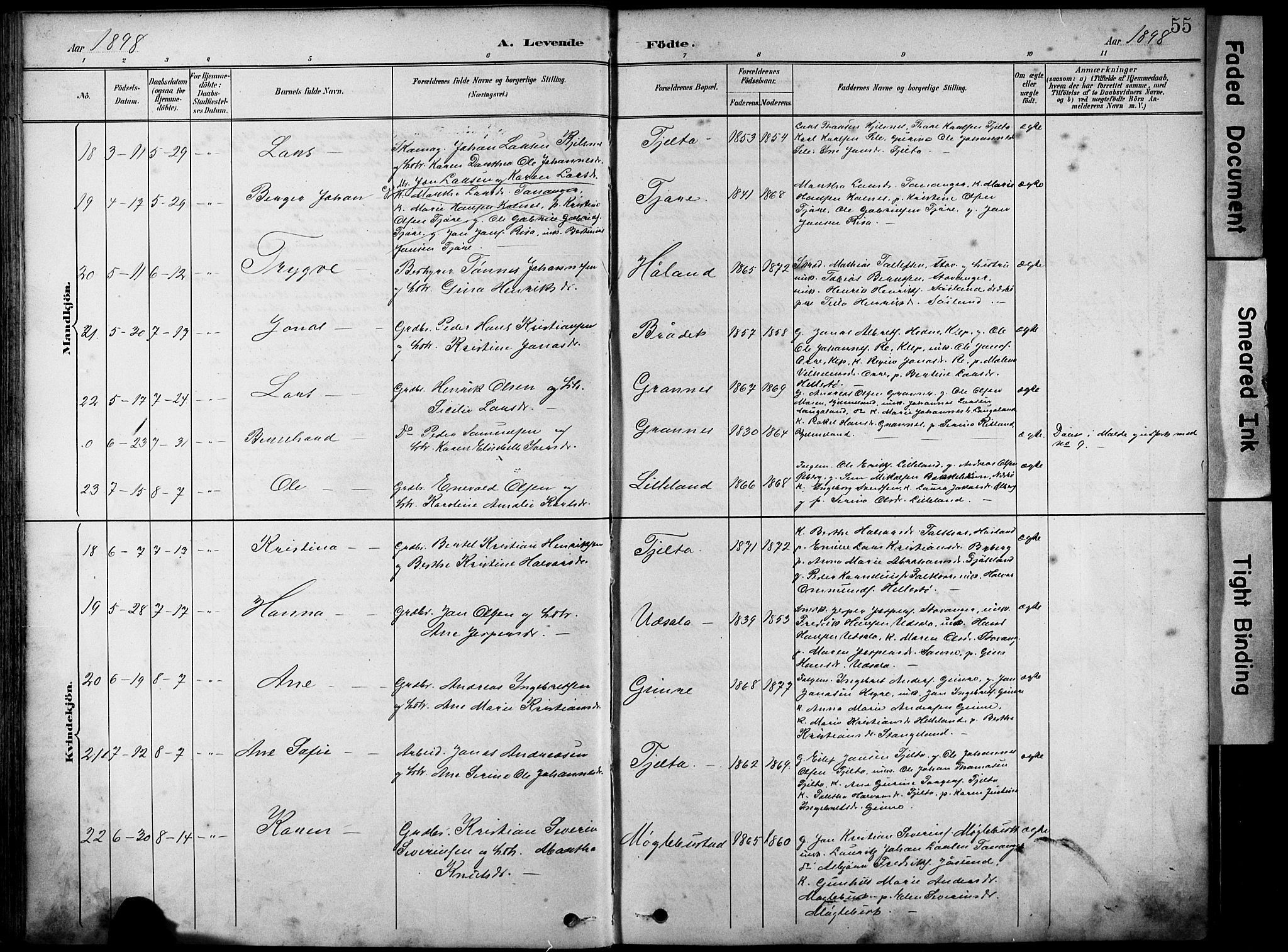 Håland sokneprestkontor, AV/SAST-A-101802/001/30BA/L0012: Parish register (official) no. A 11, 1889-1900, p. 55