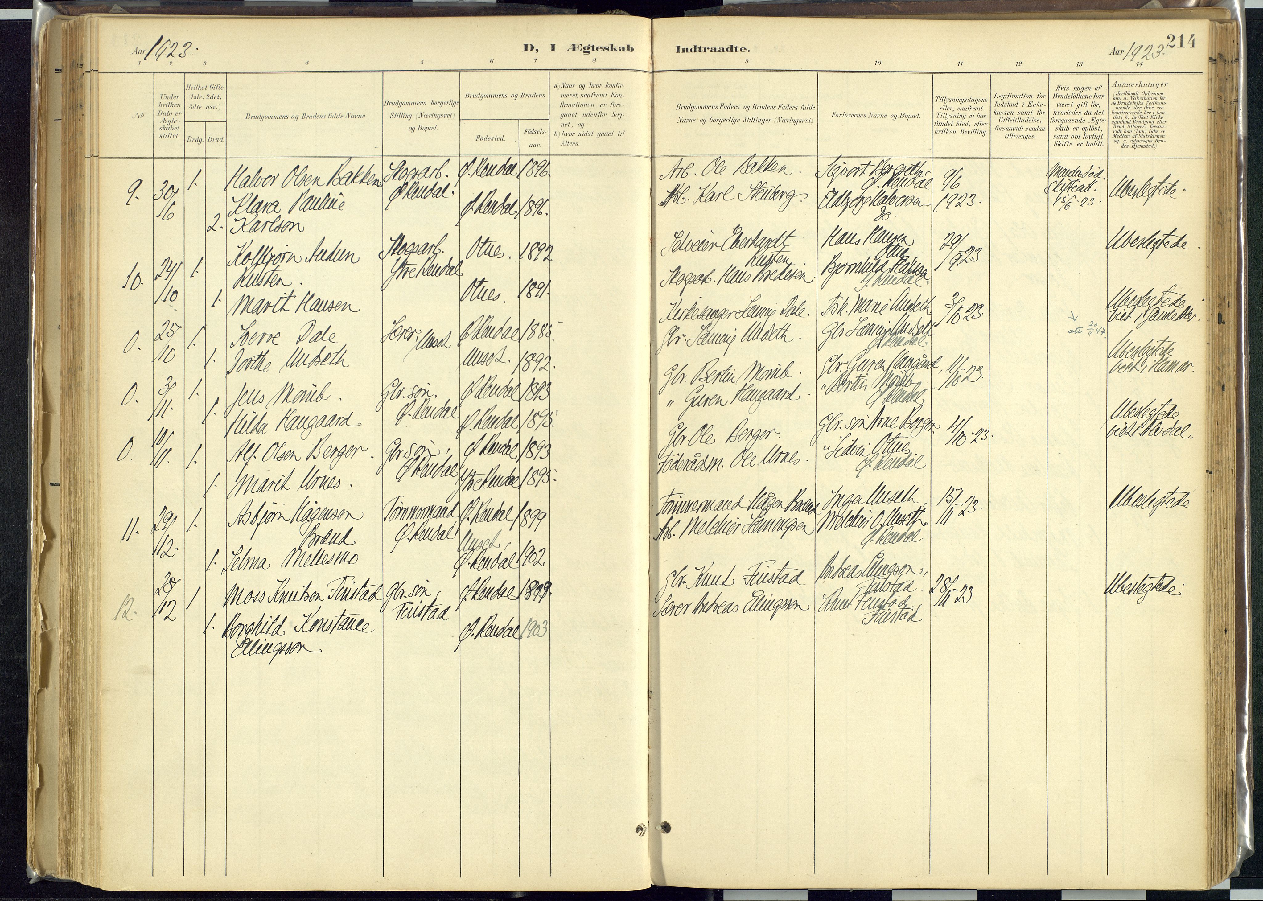 Rendalen prestekontor, AV/SAH-PREST-054/H/Ha/Haa/L0012: Parish register (official) no. 12, 1901-1928, p. 214