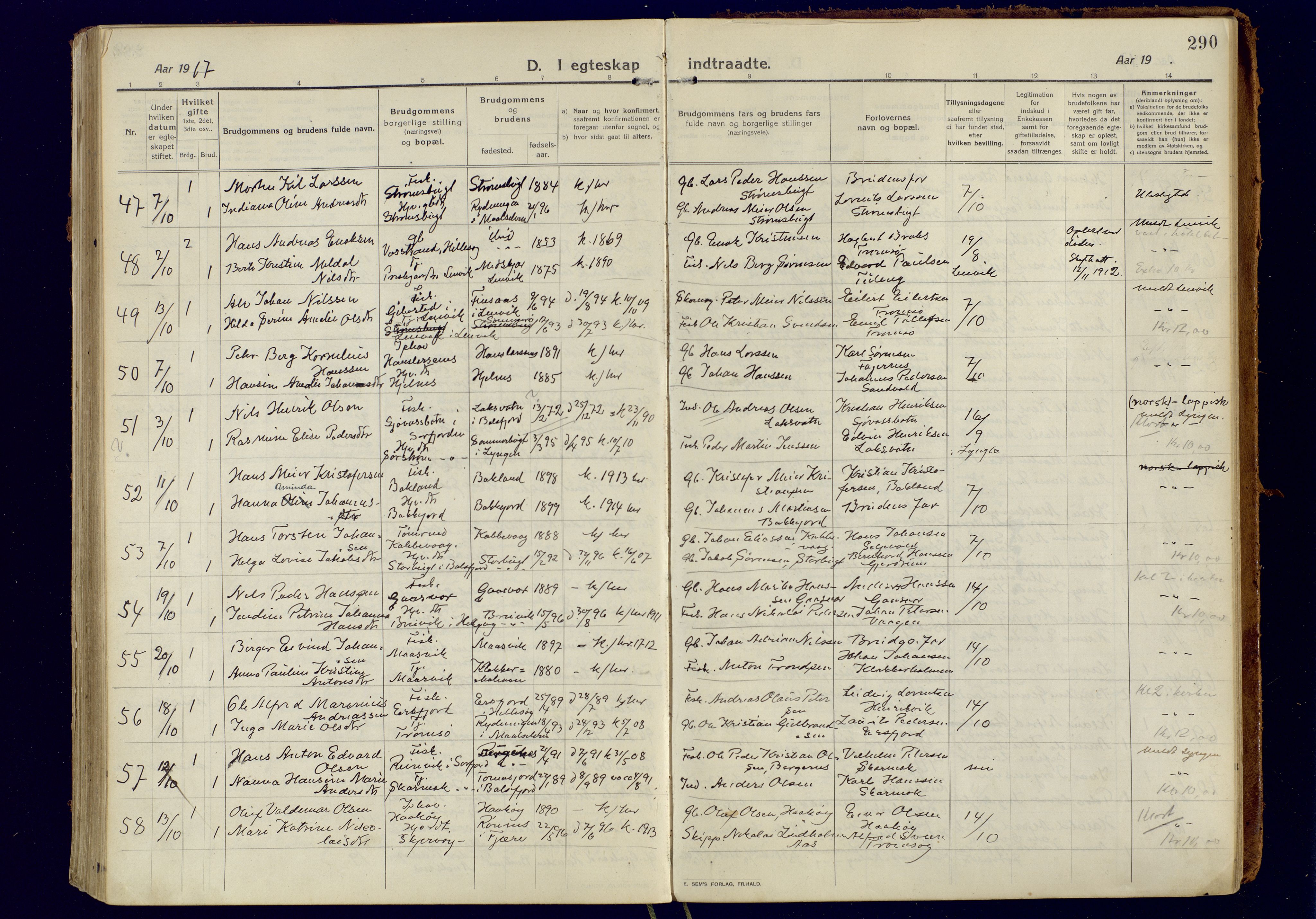 Tromsøysund sokneprestkontor, SATØ/S-1304/G/Ga/L0008kirke: Parish register (official) no. 8, 1914-1922, p. 290