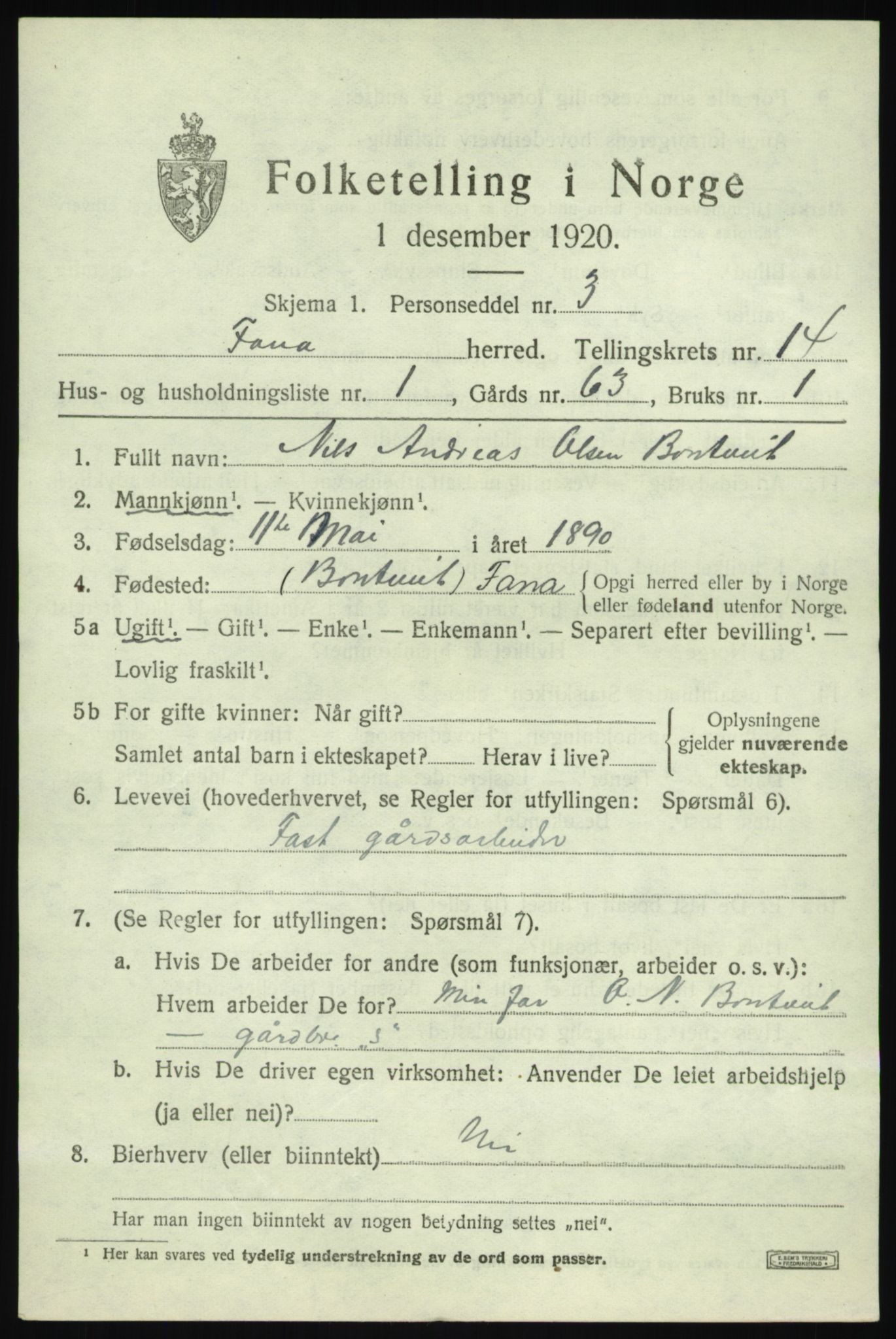 SAB, 1920 census for Fana, 1920, p. 20557