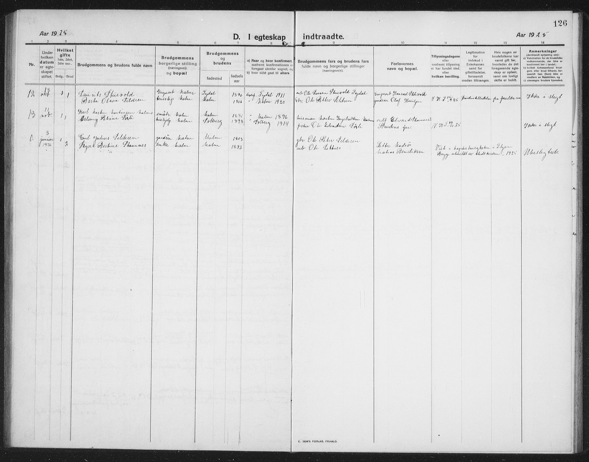 Ministerialprotokoller, klokkerbøker og fødselsregistre - Nord-Trøndelag, SAT/A-1458/745/L0434: Parish register (copy) no. 745C03, 1914-1937, p. 126