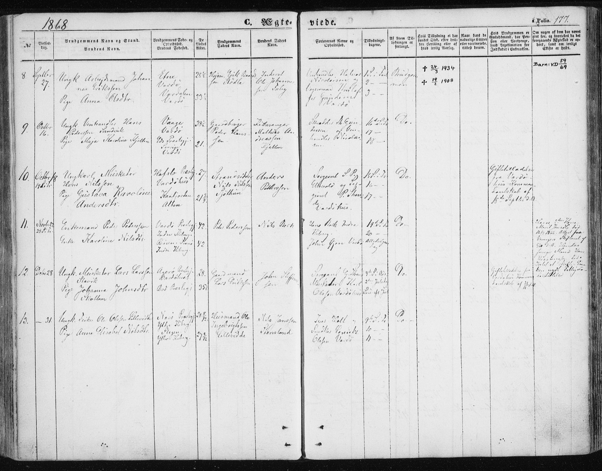Vardø sokneprestkontor, SATØ/S-1332/H/Ha/L0004kirke: Parish register (official) no. 4, 1862-1871, p. 177