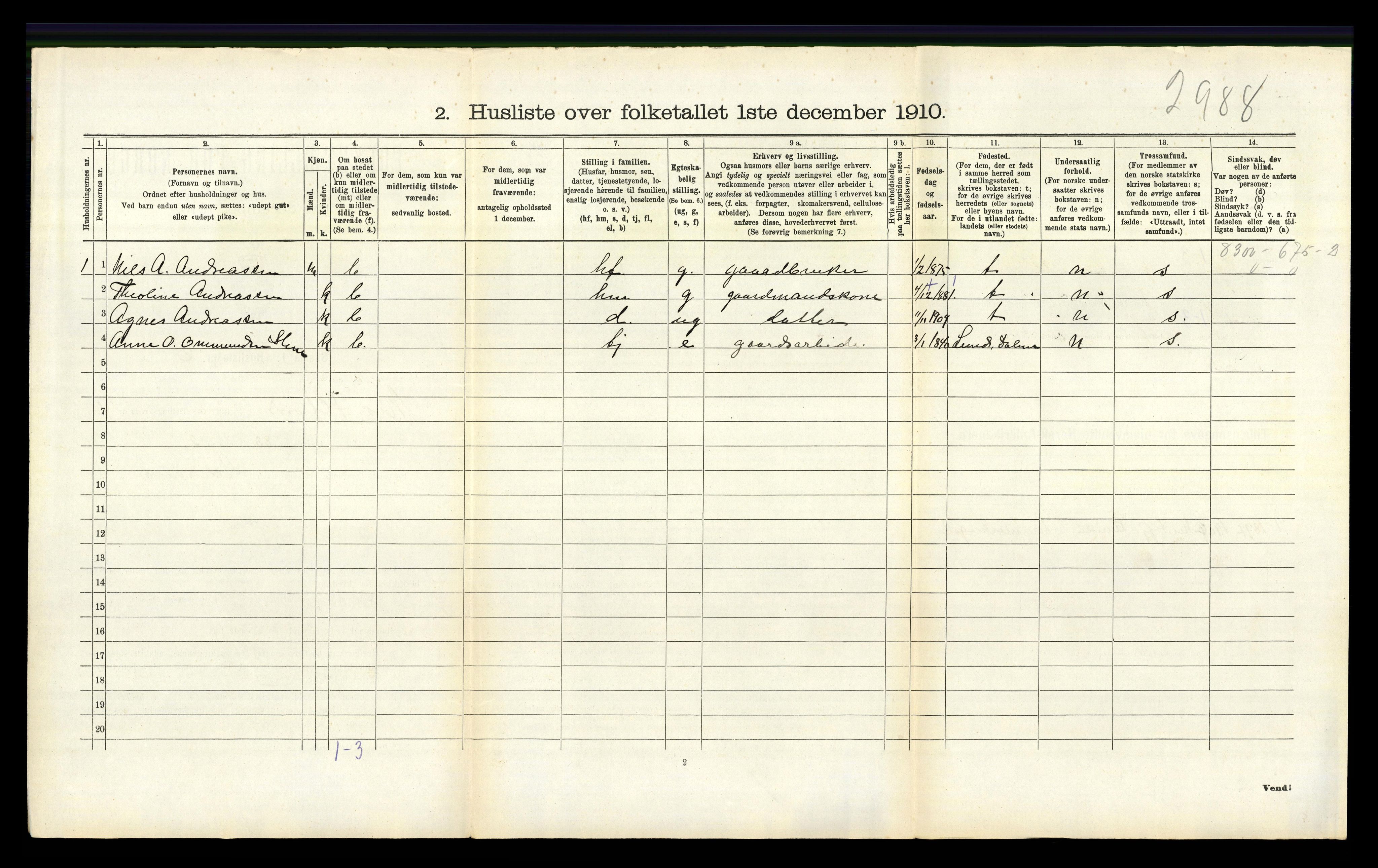 RA, 1910 census for Nes, 1910, p. 242