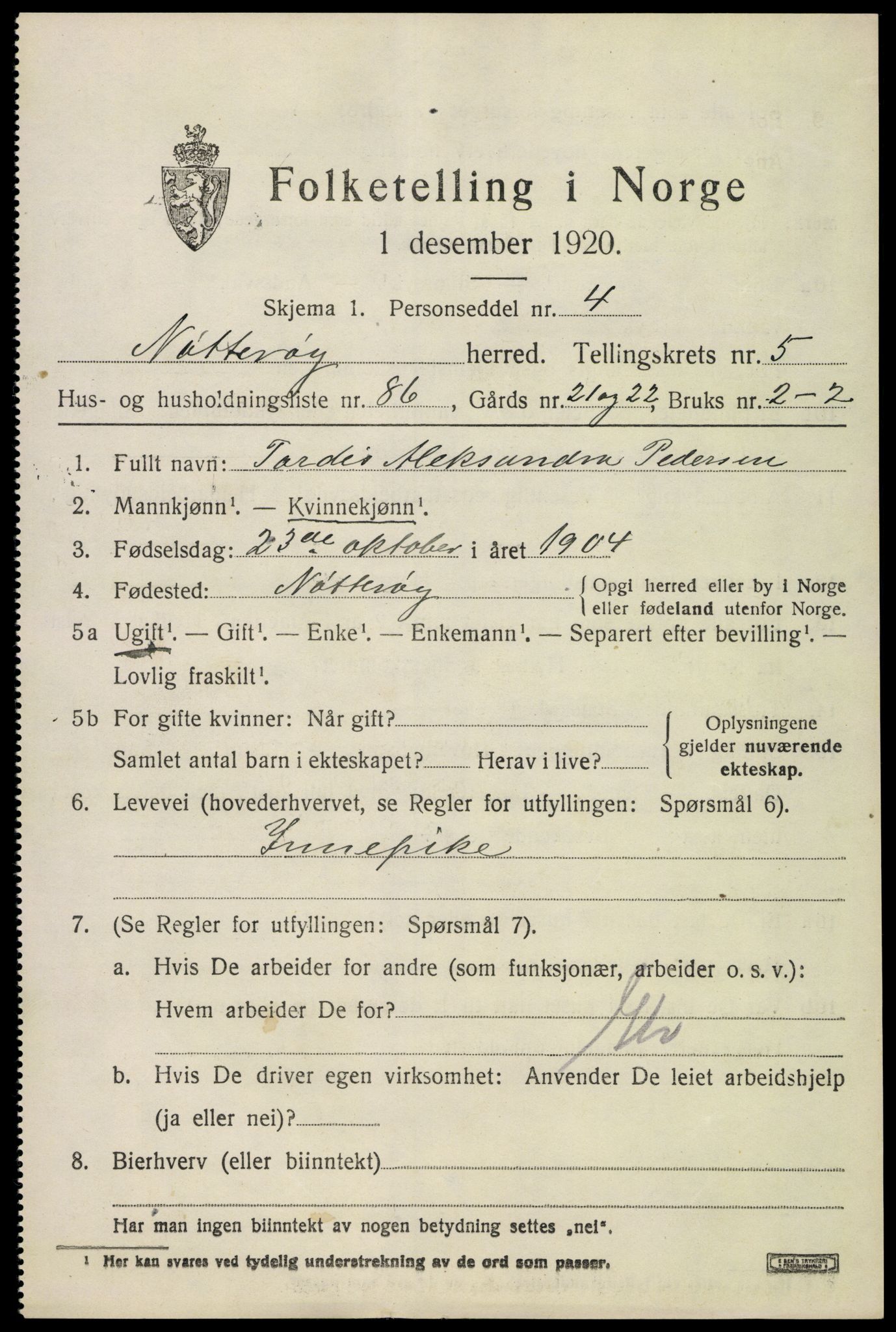SAKO, 1920 census for Nøtterøy, 1920, p. 8391