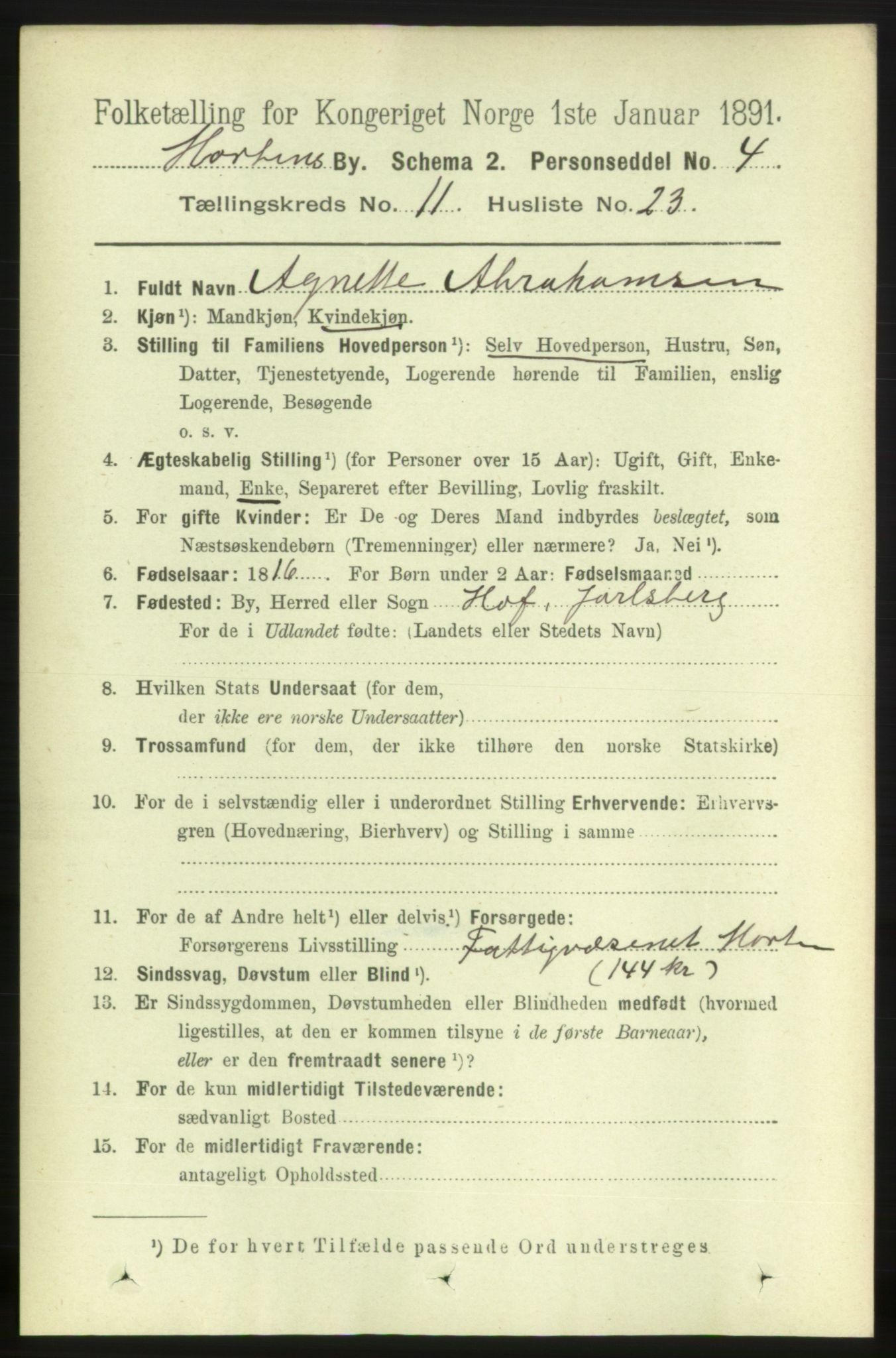 RA, 1891 census for 0703 Horten, 1891, p. 6779