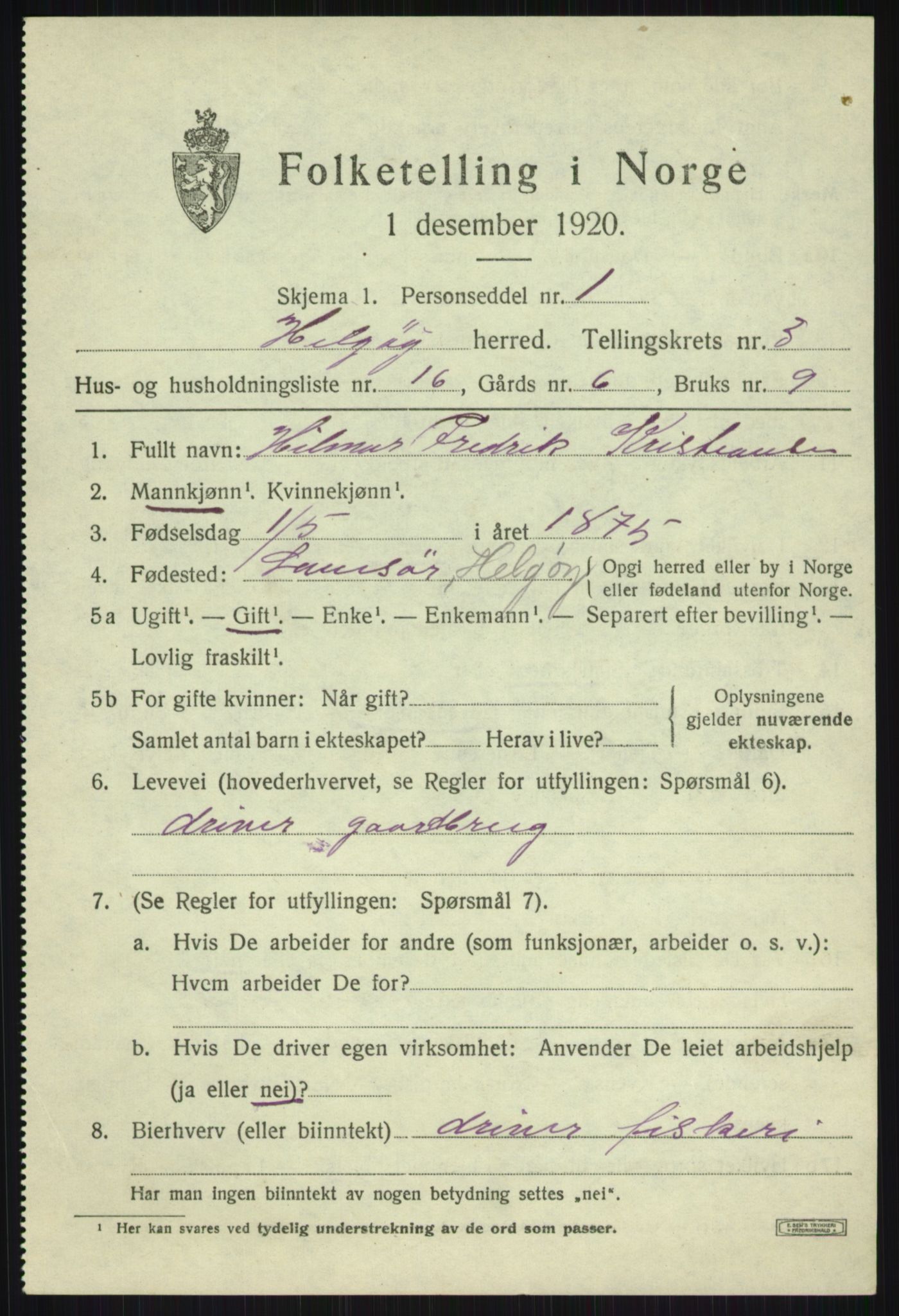 SATØ, 1920 census for Helgøy, 1920, p. 1585
