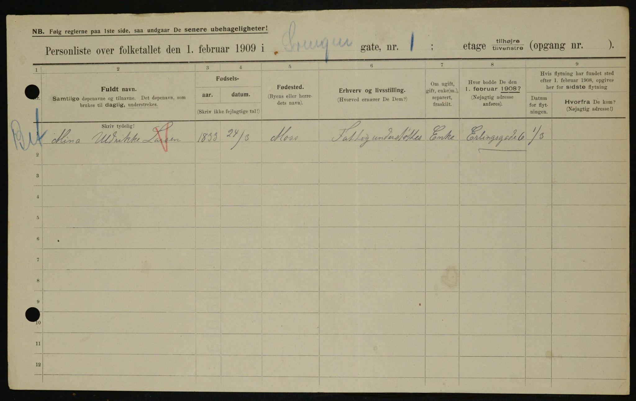 OBA, Municipal Census 1909 for Kristiania, 1909, p. 96004