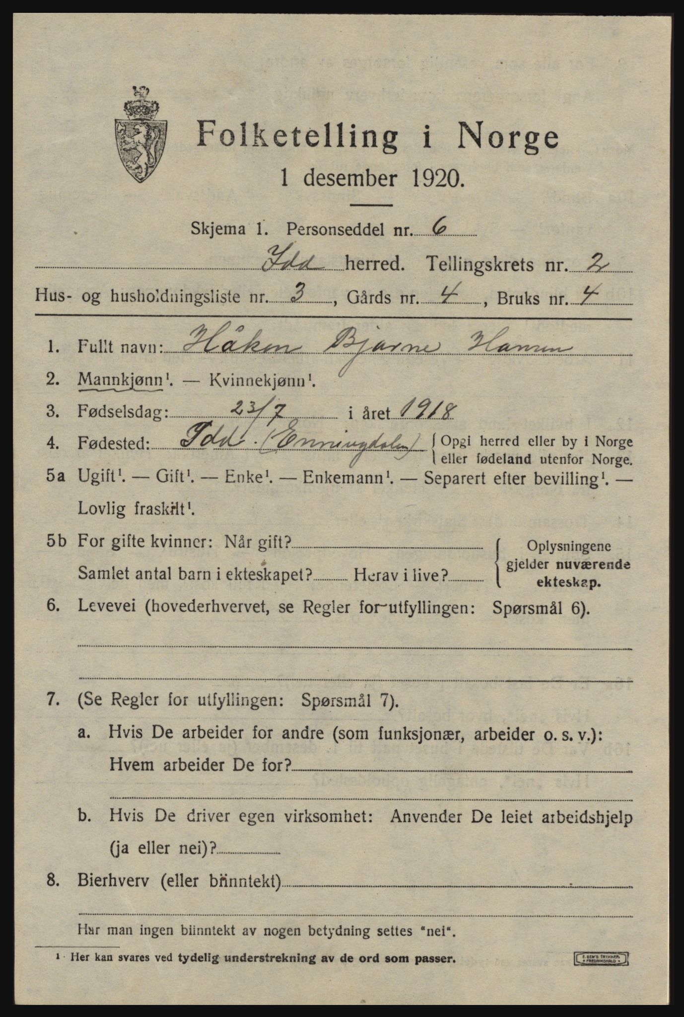 SAO, 1920 census for Idd, 1920, p. 2322