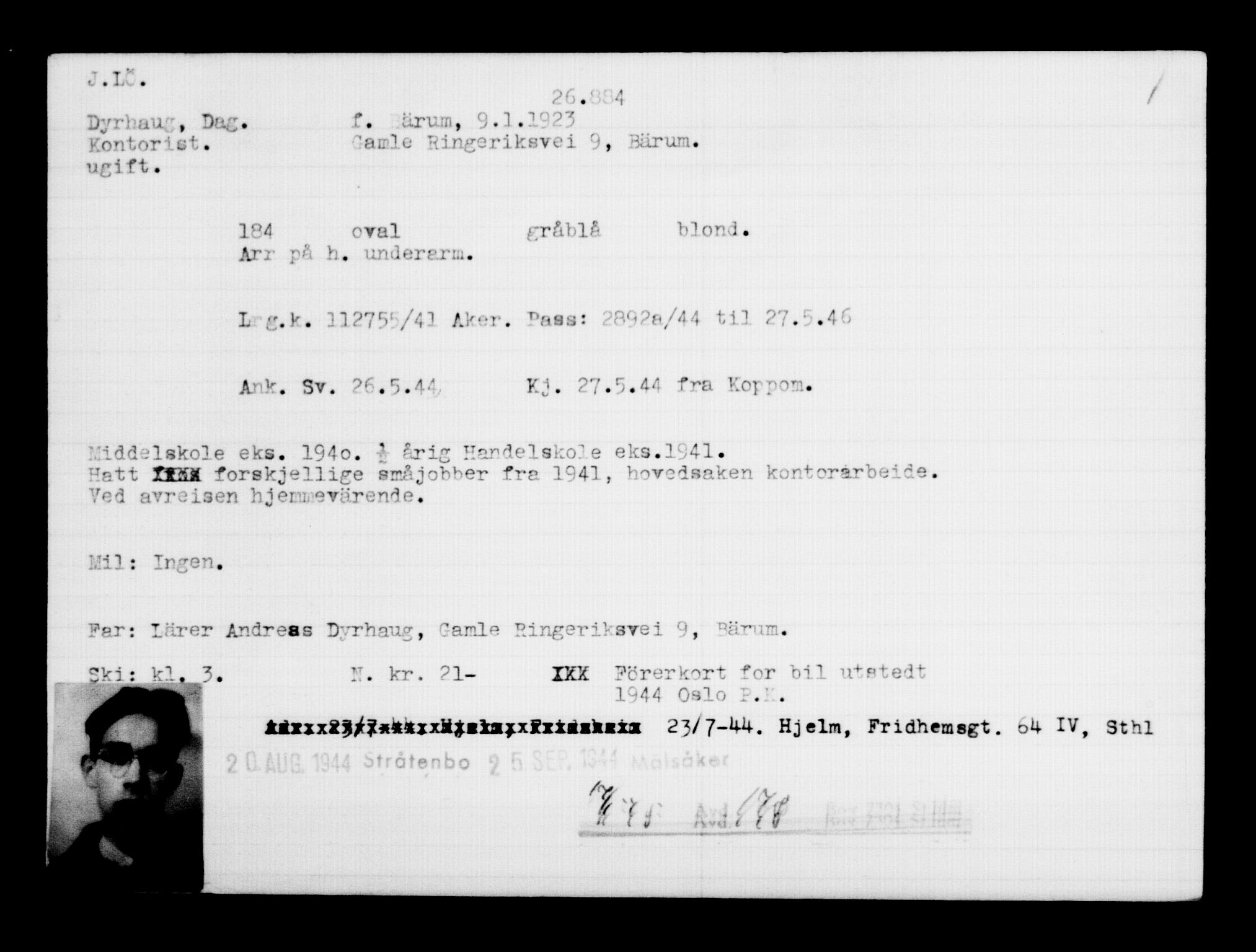 Utenriksstasjonene, Legasjonen i Stockholm, Flyktningkontoret, AV/RA-S-6753/V/Va/L0011: Kjesäterkartoteket, flyktninger med registreringsnr. 25300-28349, 1940-1945, p. 1661